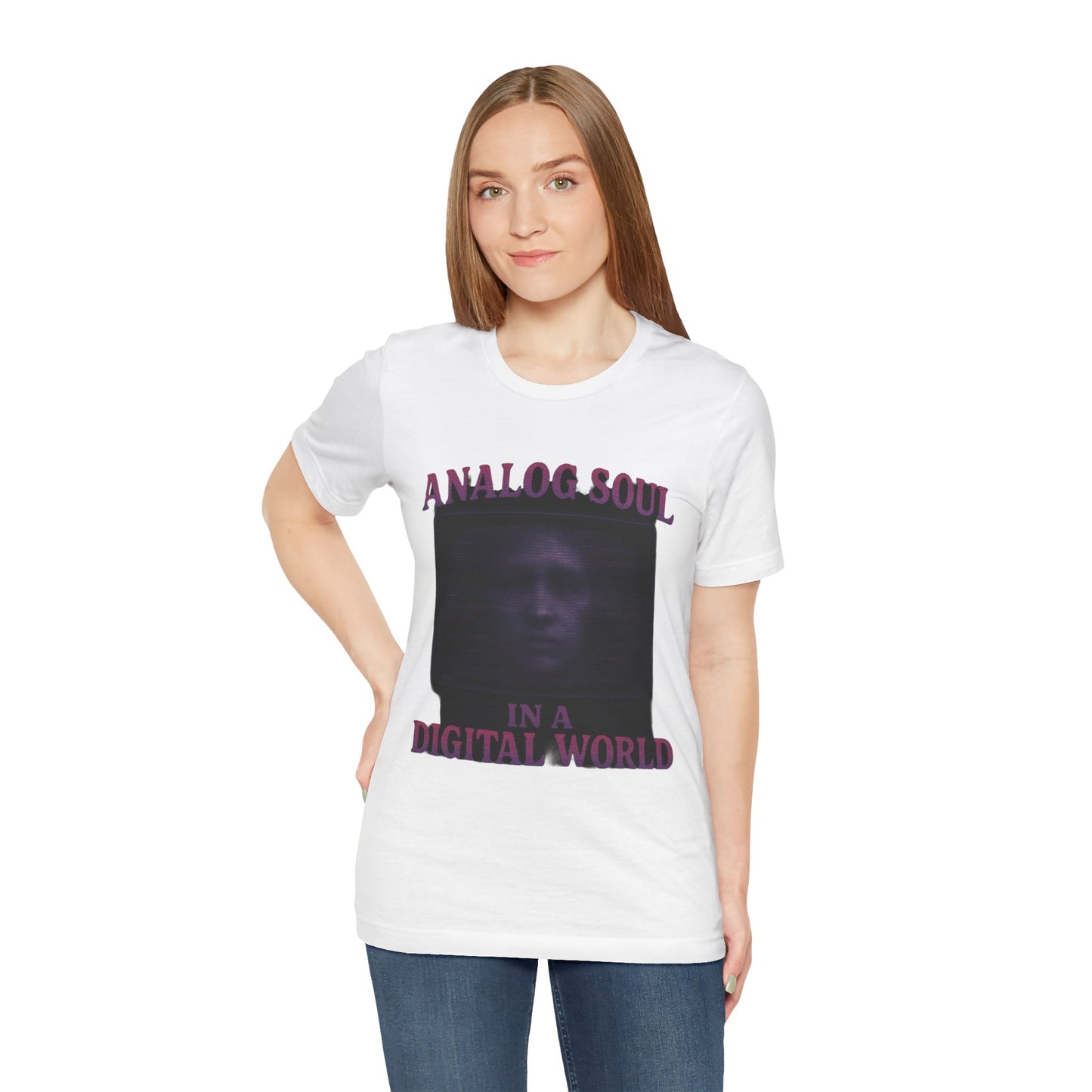 Analog Soul in a Digital World Unisex Jersey Tee, Vintage Graphic T-Shirt, Retro Aesthetic Shirt, Casual Wear, Gift for Tech Lovers, Unisex Fashion