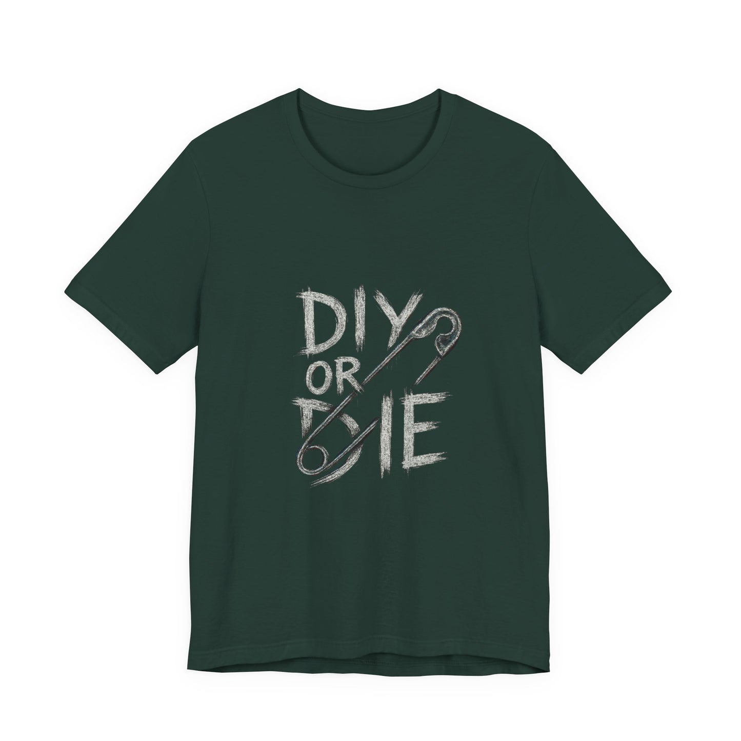 Punk Tee with Hand-Drawn Text and Glitched Safety Pin