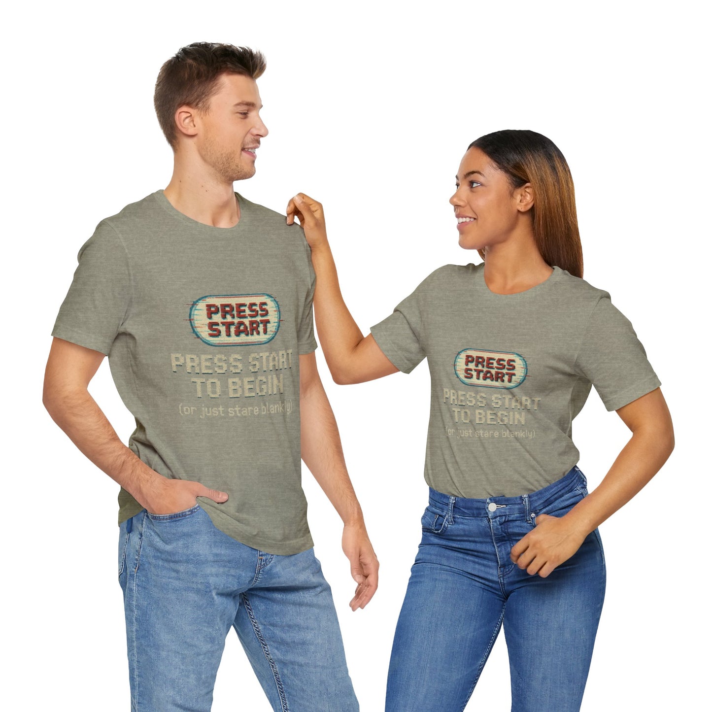 Press Start (or Stare) Unisex Tee, Gamer Shirt, Video Game Gift, Retro Gaming Top, Casual Wear, Fun Graphic T-Shirt