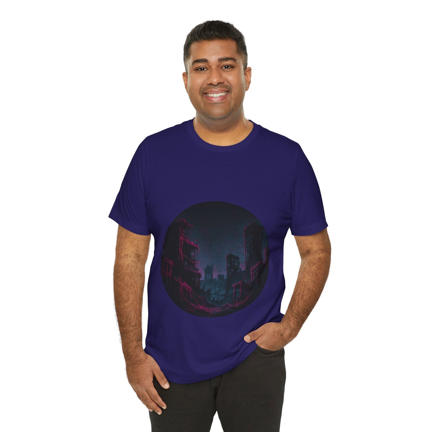 Urban Decay, Neon Dreams Tee - Unisex Short Sleeve Shirt, Modern Graphic Tee, Streetwear, Casual Outfit, Gift for Art Lovers, Cityscape Design