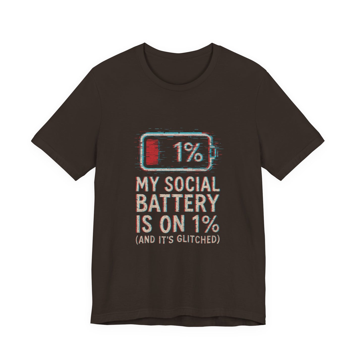 Glitched Social Battery Sleeve Tee , Unisex - Funny Graphic T-Shirt for Gamers, Gifting, Humor, Relaxation, Everyday Wear