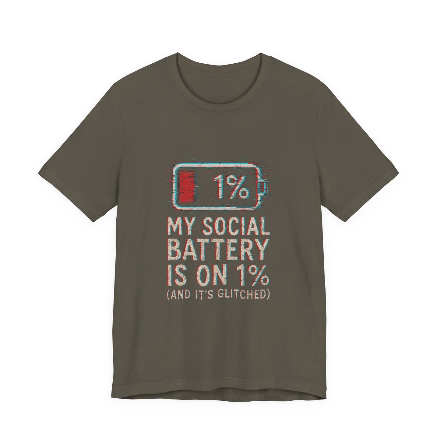 Glitched Social Battery Sleeve Tee , Unisex - Funny Graphic T-Shirt for Gamers, Gifting, Humor, Relaxation, Everyday Wear