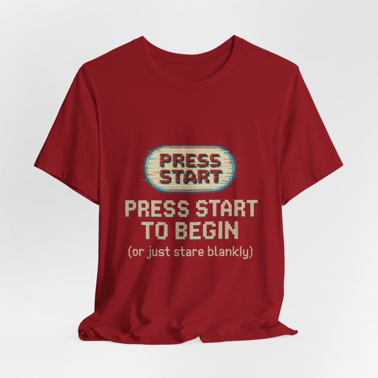 Press Start (or Stare) Unisex Tee, Gamer Shirt, Video Game Gift, Retro Gaming Top, Casual Wear, Fun Graphic T-Shirt