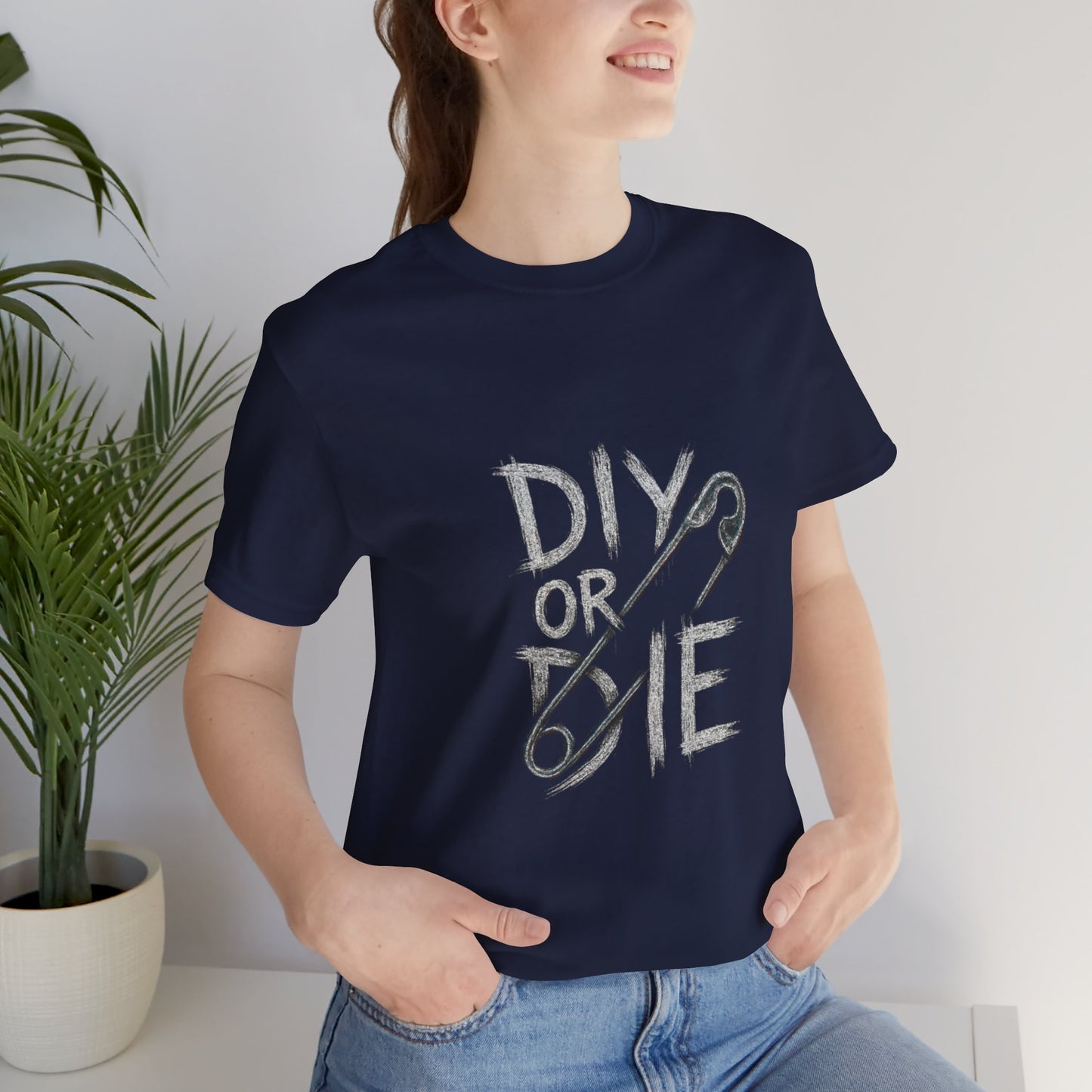 Punk Tee with Hand-Drawn Text and Glitched Safety Pin