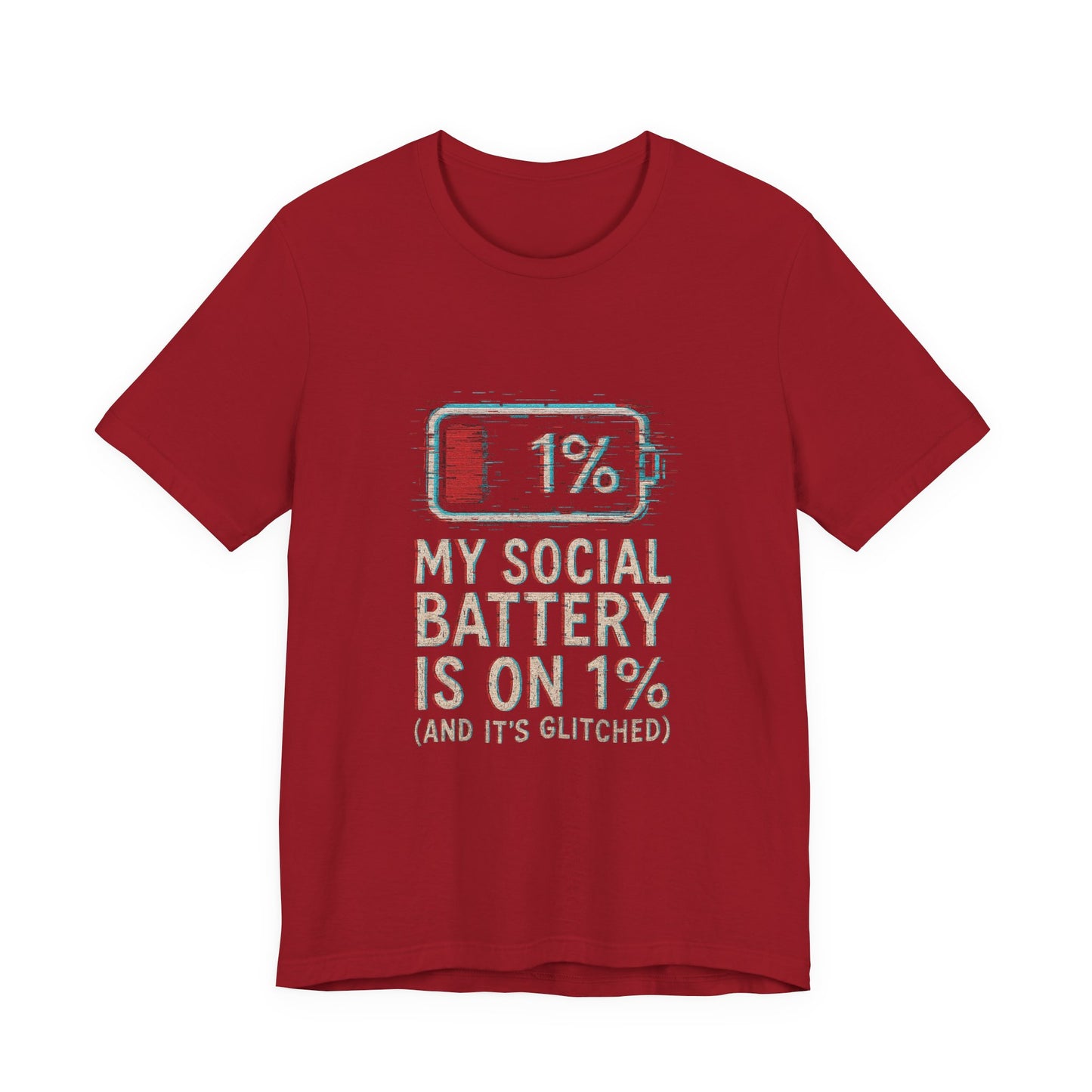 Glitched Social Battery Sleeve Tee , Unisex - Funny Graphic T-Shirt for Gamers, Gifting, Humor, Relaxation, Everyday Wear