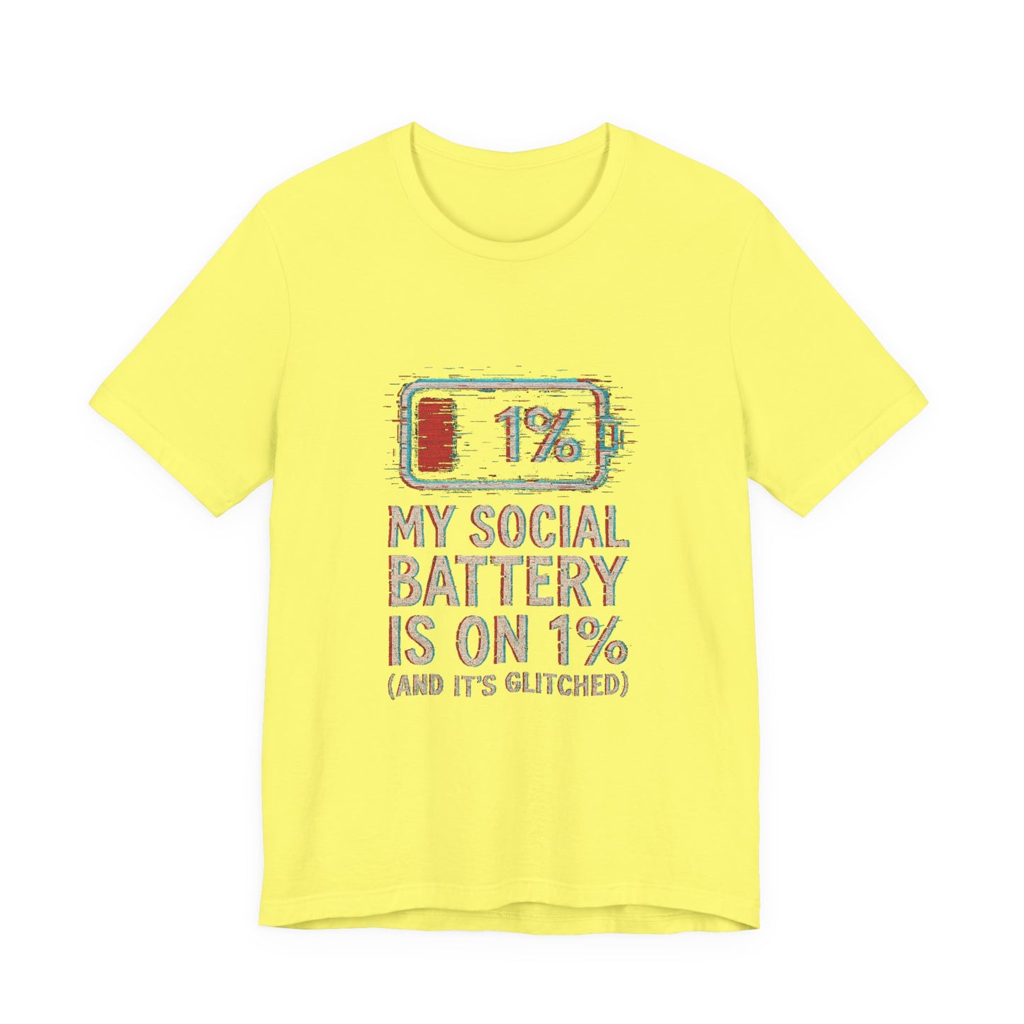 Glitched Social Battery Sleeve Tee , Unisex - Funny Graphic T-Shirt for Gamers, Gifting, Humor, Relaxation, Everyday Wear