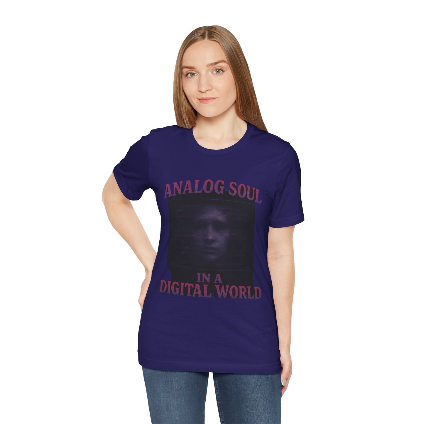 Analog Soul in a Digital World Unisex Jersey Tee, Vintage Graphic T-Shirt, Retro Aesthetic Shirt, Casual Wear, Gift for Tech Lovers, Unisex Fashion