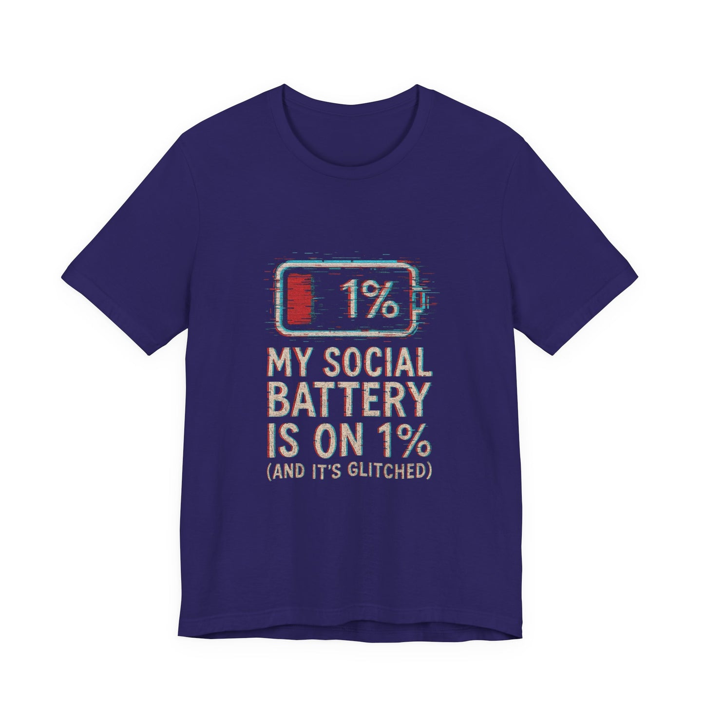 Glitched Social Battery Sleeve Tee , Unisex - Funny Graphic T-Shirt for Gamers, Gifting, Humor, Relaxation, Everyday Wear