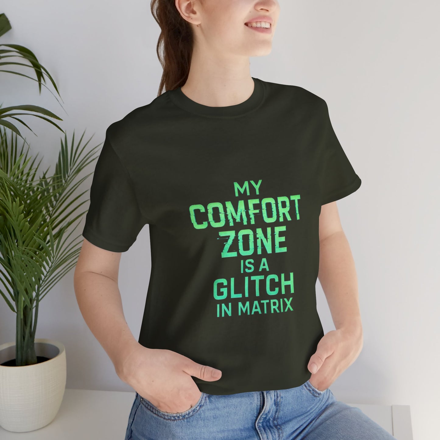 Glitch in the Comfort Matrix Short Sleeve Tee, Unisex Graphic Tee, Motivational Shirt, Casual Wear, Gift for Nerds, Matrix Humor Clothing