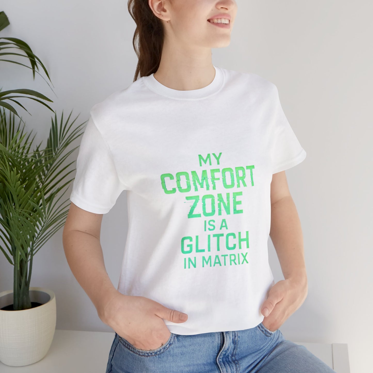 Glitch in the Comfort Matrix Short Sleeve Tee, Unisex Graphic Tee, Motivational Shirt, Casual Wear, Gift for Nerds, Matrix Humor Clothing