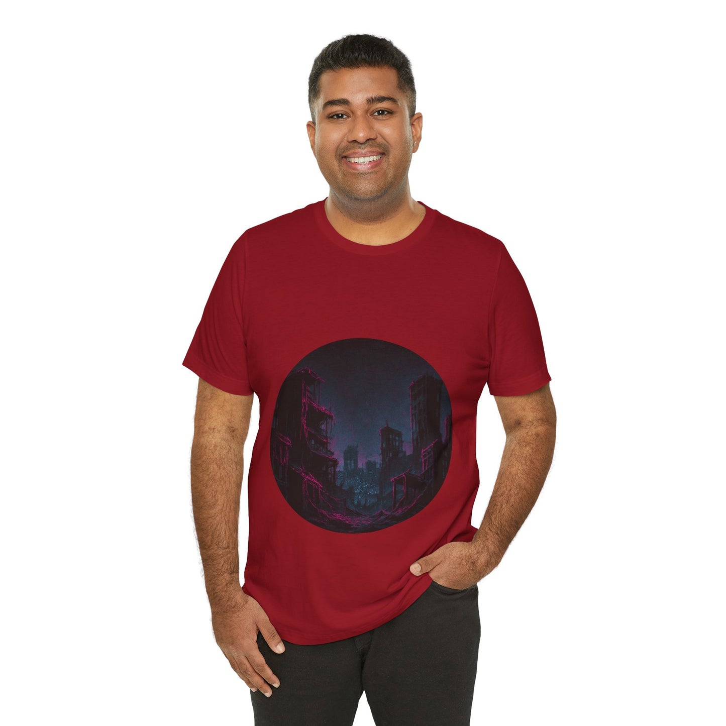 Urban Decay, Neon Dreams Tee - Unisex Short Sleeve Shirt, Modern Graphic Tee, Streetwear, Casual Outfit, Gift for Art Lovers, Cityscape Design