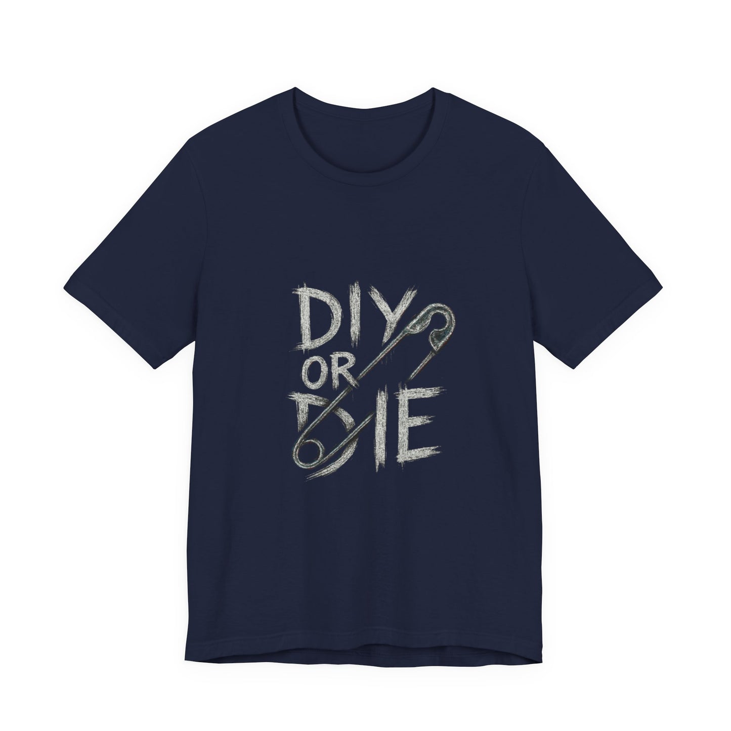 Punk Tee with Hand-Drawn Text and Glitched Safety Pin