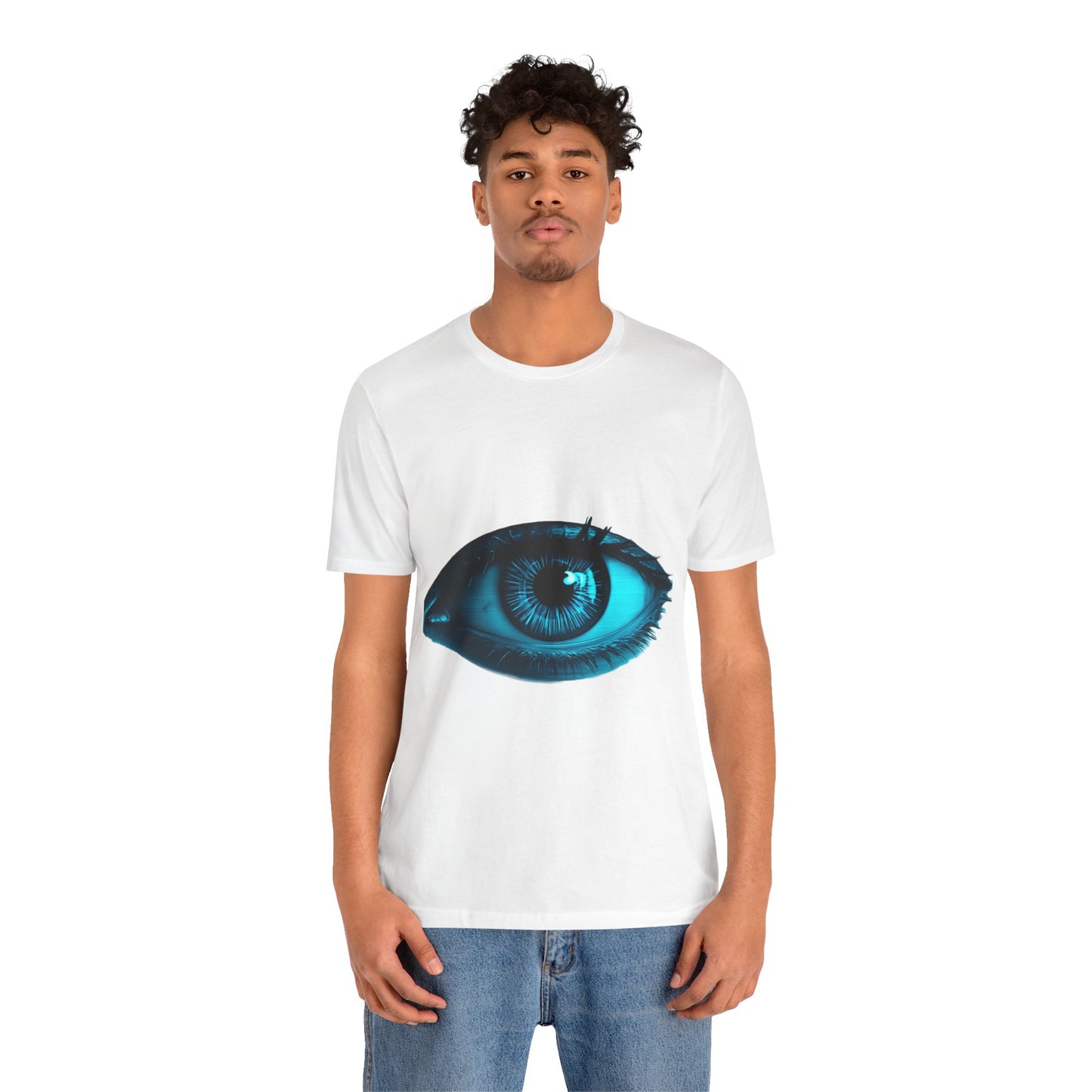 Distorted Cybernetic Gaze Eye-Catching Unisex Tee: Unique Graphic Tee, Perfect for Casual Wear, Eye Design Shirt, Trendy Gift, Statement Fashion