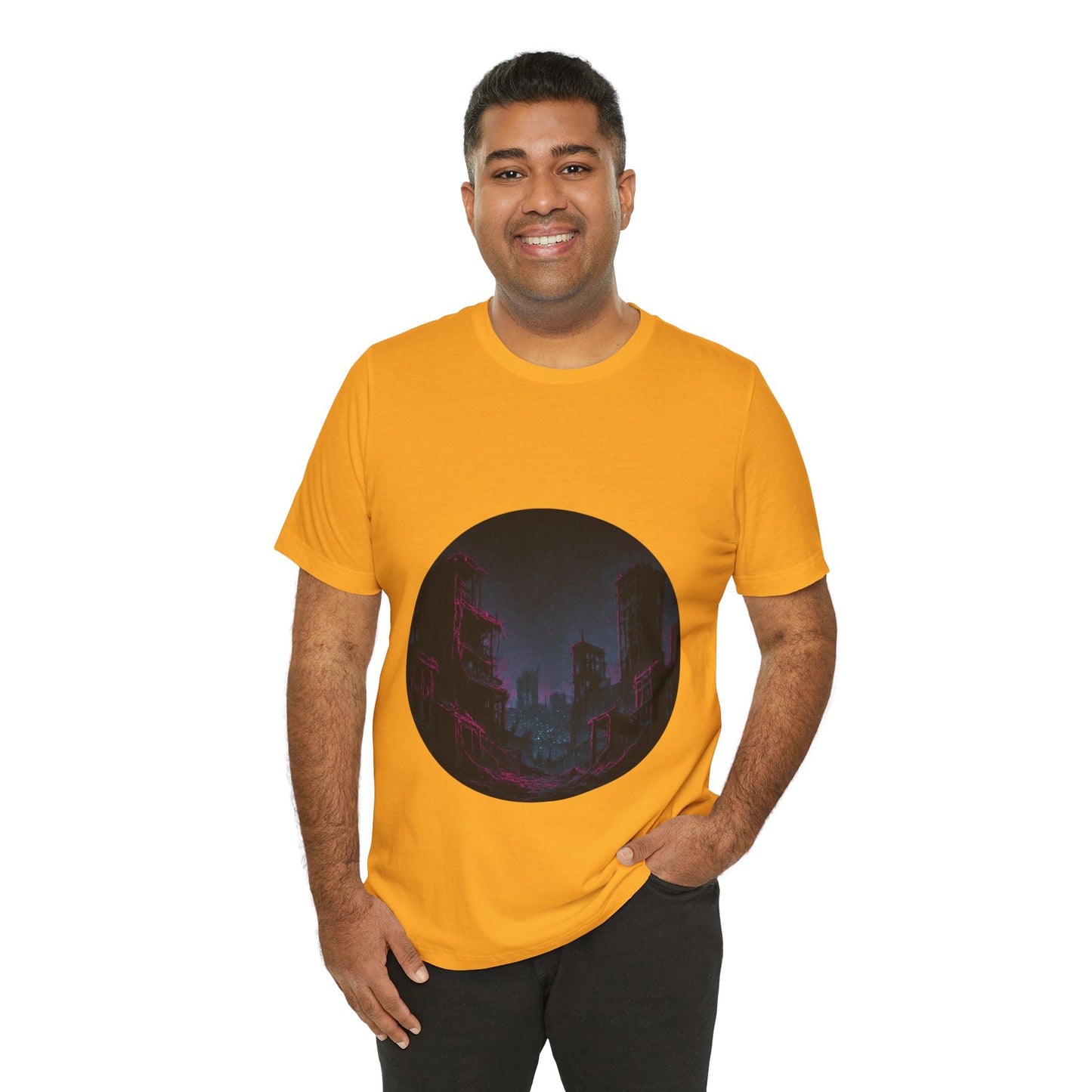 Urban Decay, Neon Dreams Tee - Unisex Short Sleeve Shirt, Modern Graphic Tee, Streetwear, Casual Outfit, Gift for Art Lovers, Cityscape Design