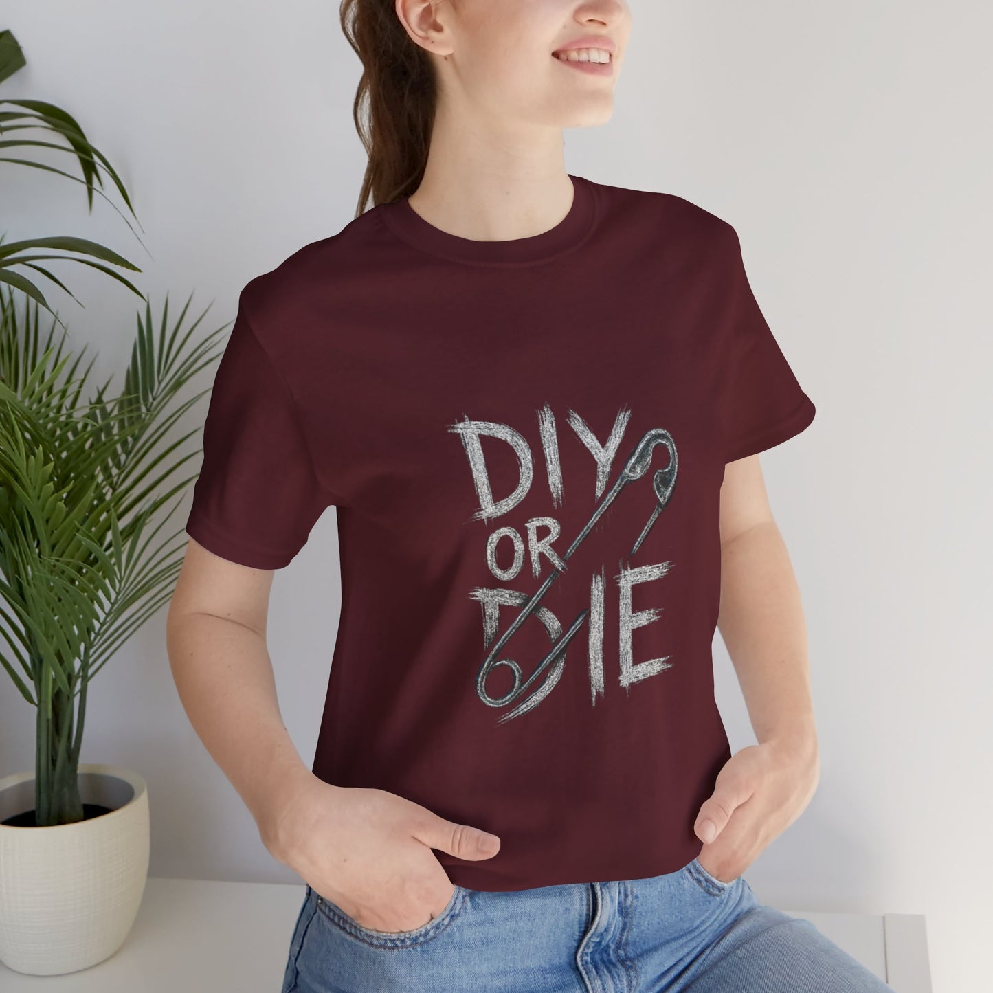 Punk Tee with Hand-Drawn Text and Glitched Safety Pin