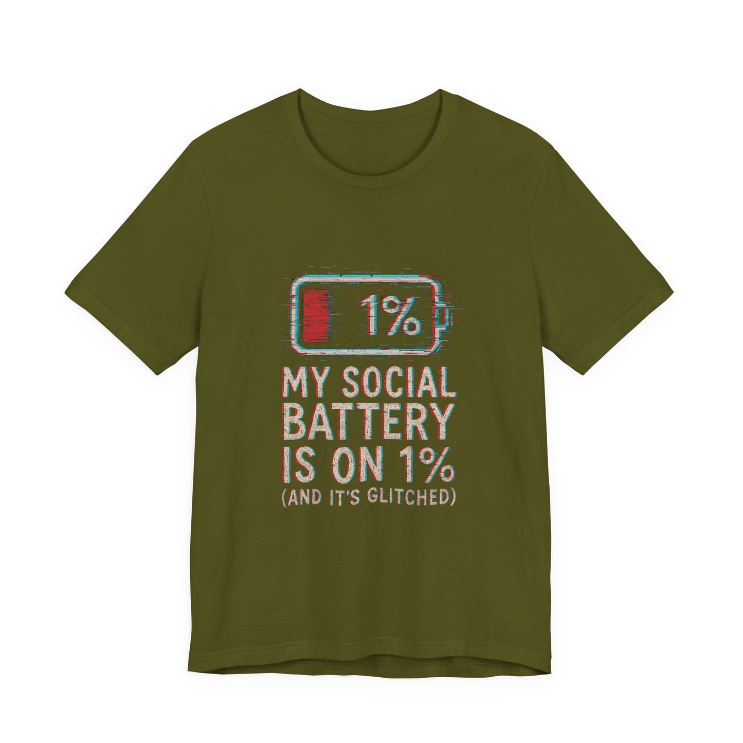 Glitched Social Battery Sleeve Tee , Unisex - Funny Graphic T-Shirt for Gamers, Gifting, Humor, Relaxation, Everyday Wear