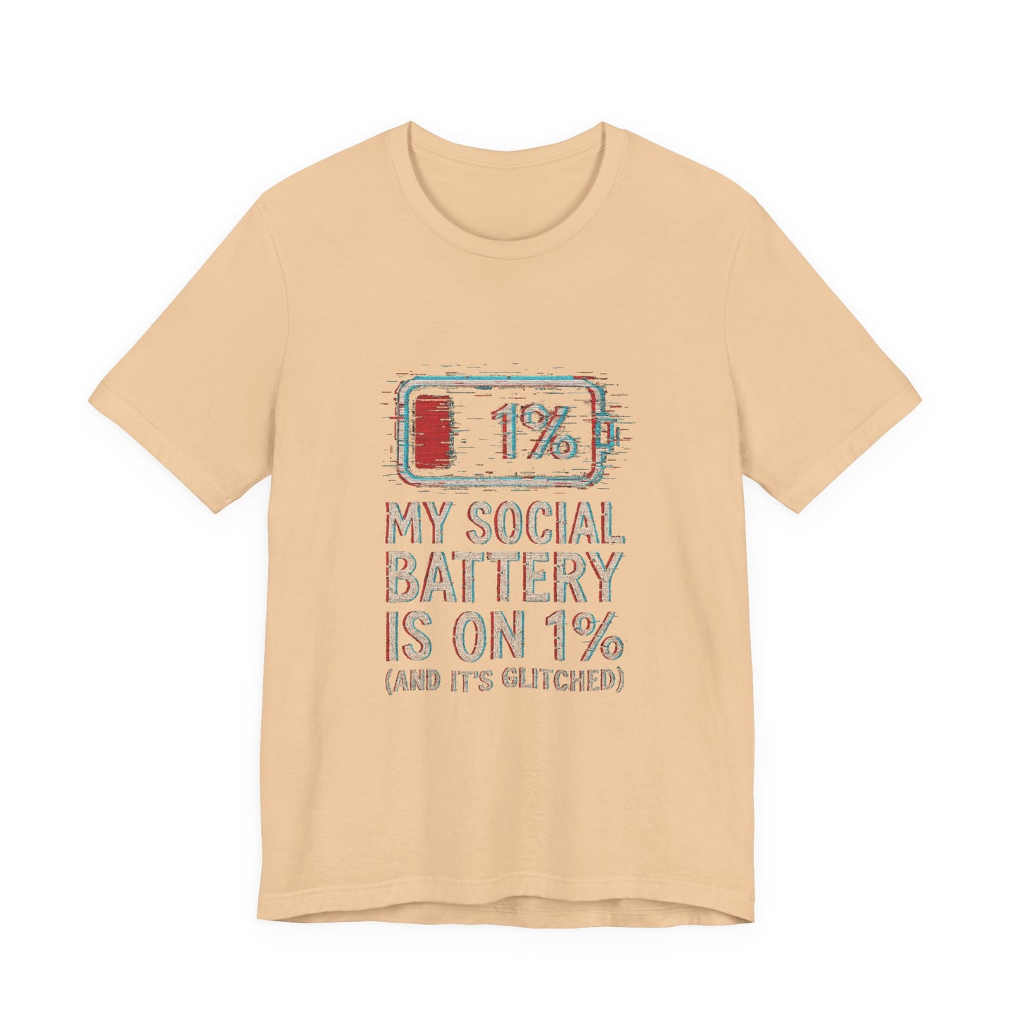 Glitched Social Battery Sleeve Tee , Unisex - Funny Graphic T-Shirt for Gamers, Gifting, Humor, Relaxation, Everyday Wear