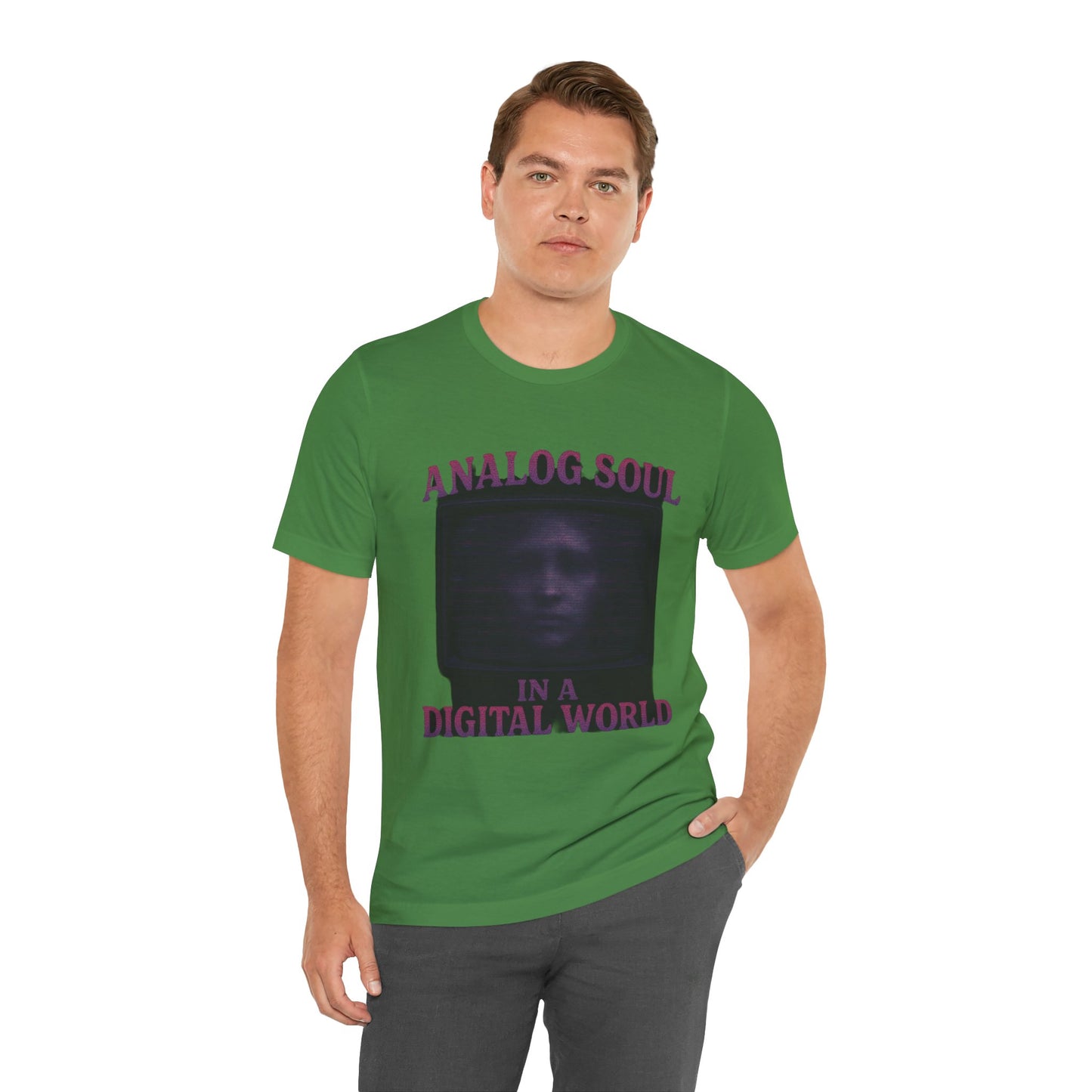Analog Soul in a Digital World Unisex Jersey Tee, Vintage Graphic T-Shirt, Retro Aesthetic Shirt, Casual Wear, Gift for Tech Lovers, Unisex Fashion