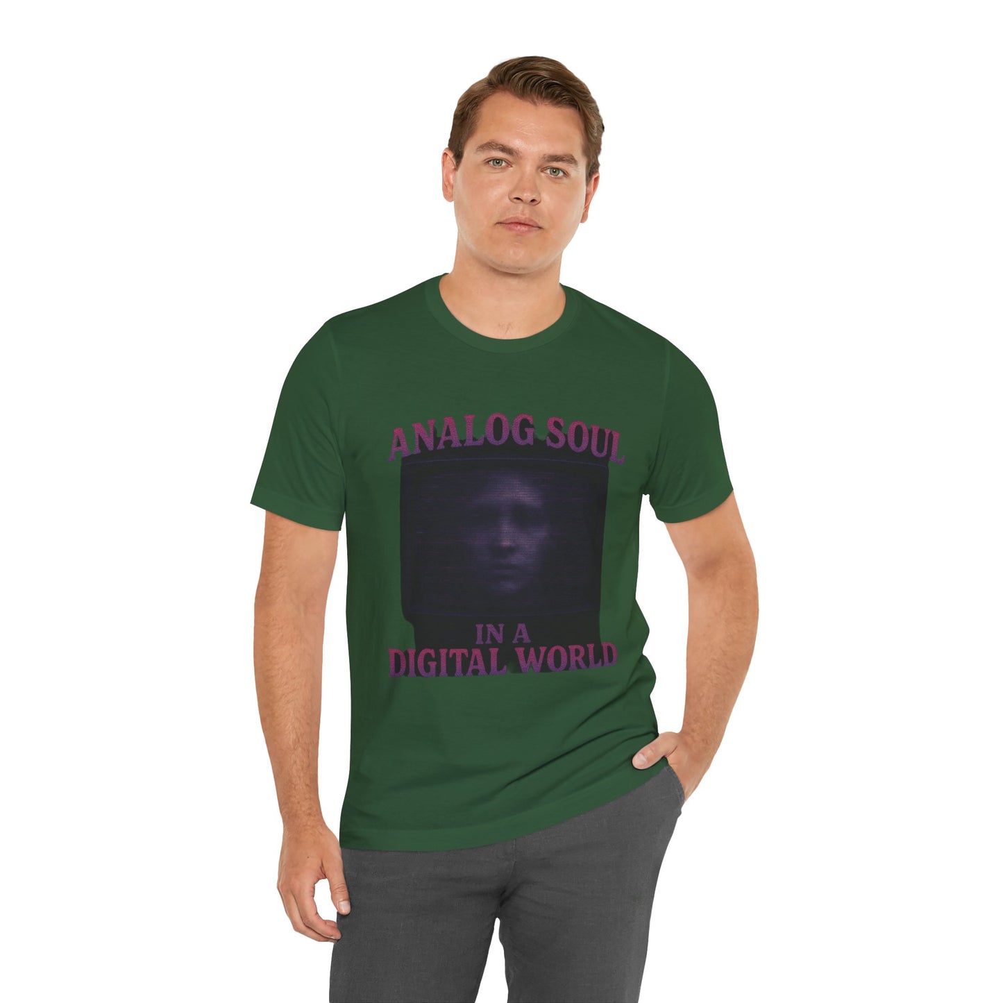 Analog Soul in a Digital World Unisex Jersey Tee, Vintage Graphic T-Shirt, Retro Aesthetic Shirt, Casual Wear, Gift for Tech Lovers, Unisex Fashion