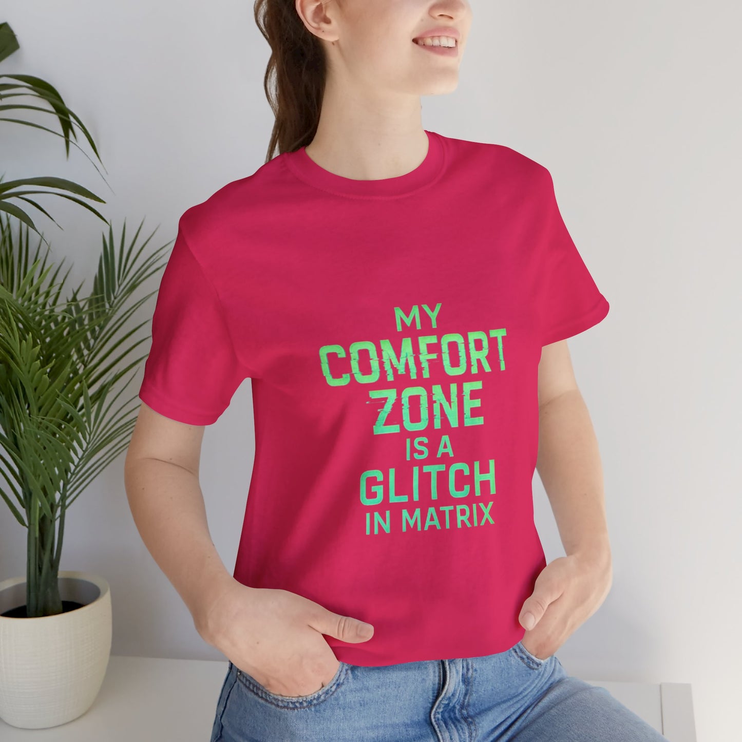 Glitch in the Comfort Matrix Short Sleeve Tee, Unisex Graphic Tee, Motivational Shirt, Casual Wear, Gift for Nerds, Matrix Humor Clothing