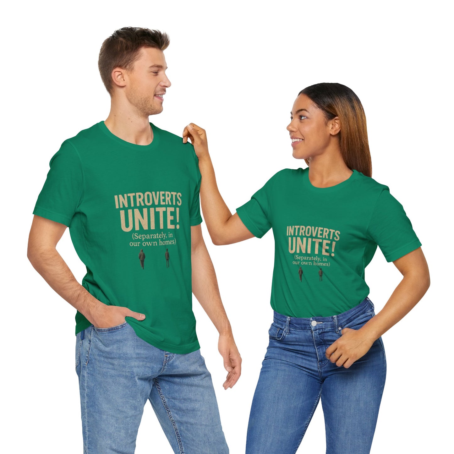 Introvert Unite Tee - Bold Text and Pixelated Figures - Unisex Jersey Short Sleeve