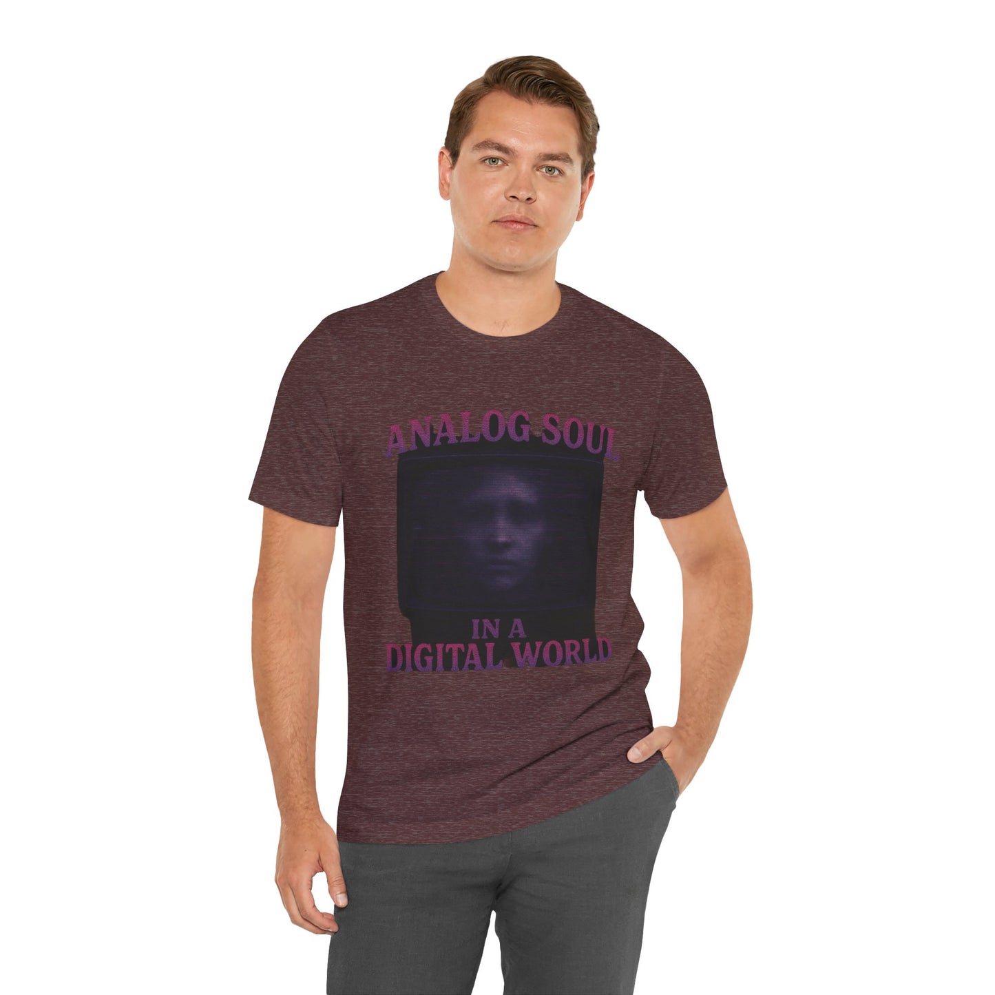 Analog Soul in a Digital World Unisex Jersey Tee, Vintage Graphic T-Shirt, Retro Aesthetic Shirt, Casual Wear, Gift for Tech Lovers, Unisex Fashion