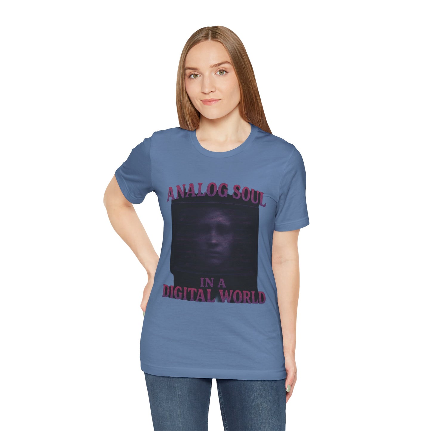 Analog Soul in a Digital World Unisex Jersey Tee, Vintage Graphic T-Shirt, Retro Aesthetic Shirt, Casual Wear, Gift for Tech Lovers, Unisex Fashion