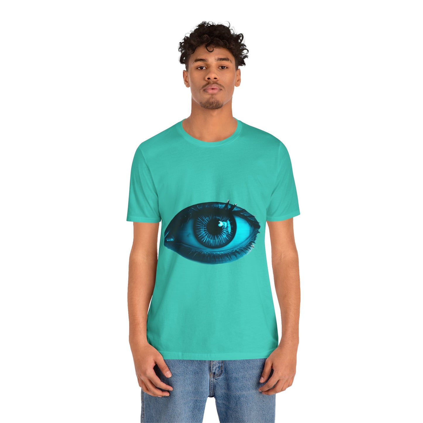 Distorted Cybernetic Gaze Eye-Catching Unisex Tee: Unique Graphic Tee, Perfect for Casual Wear, Eye Design Shirt, Trendy Gift, Statement Fashion