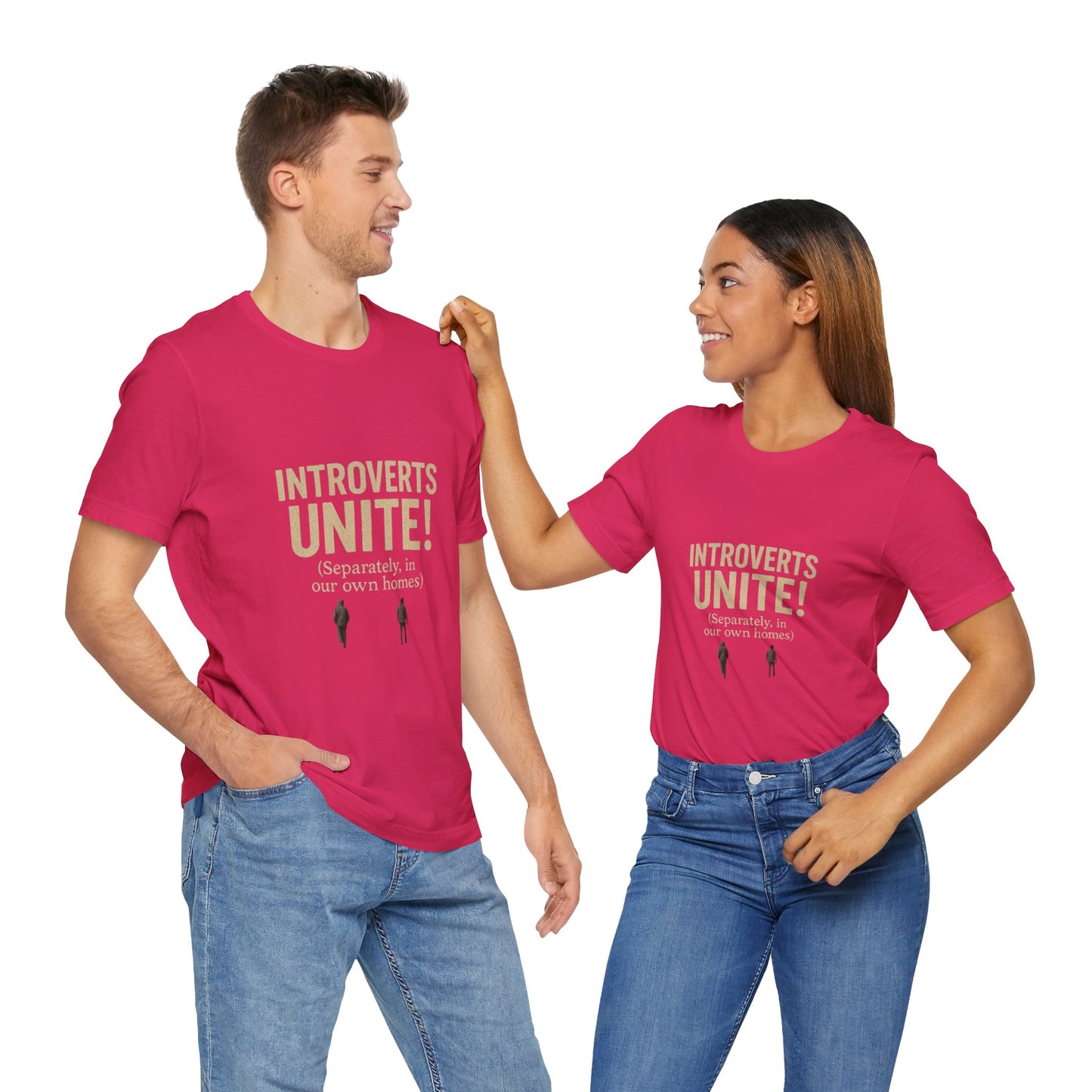 Introvert Unite Tee - Bold Text and Pixelated Figures - Unisex Jersey Short Sleeve
