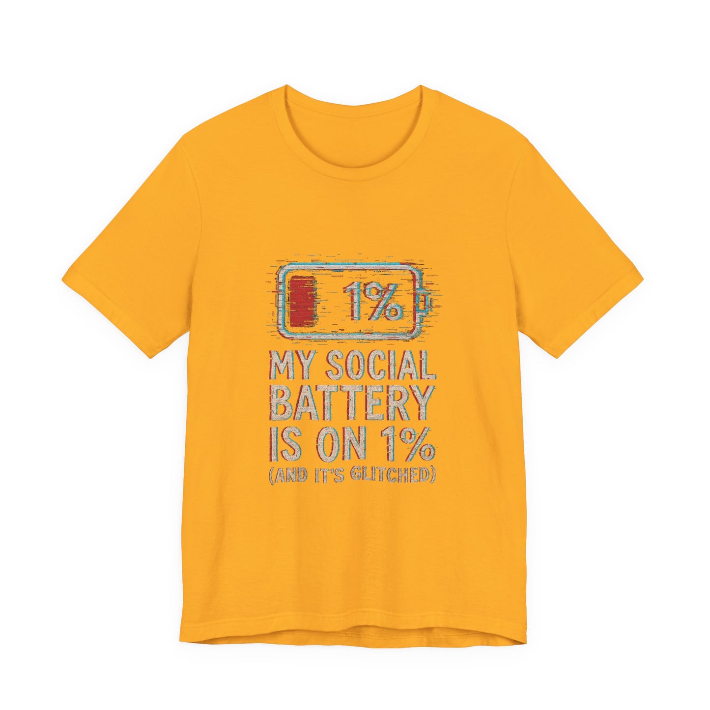 Glitched Social Battery Sleeve Tee , Unisex - Funny Graphic T-Shirt for Gamers, Gifting, Humor, Relaxation, Everyday Wear