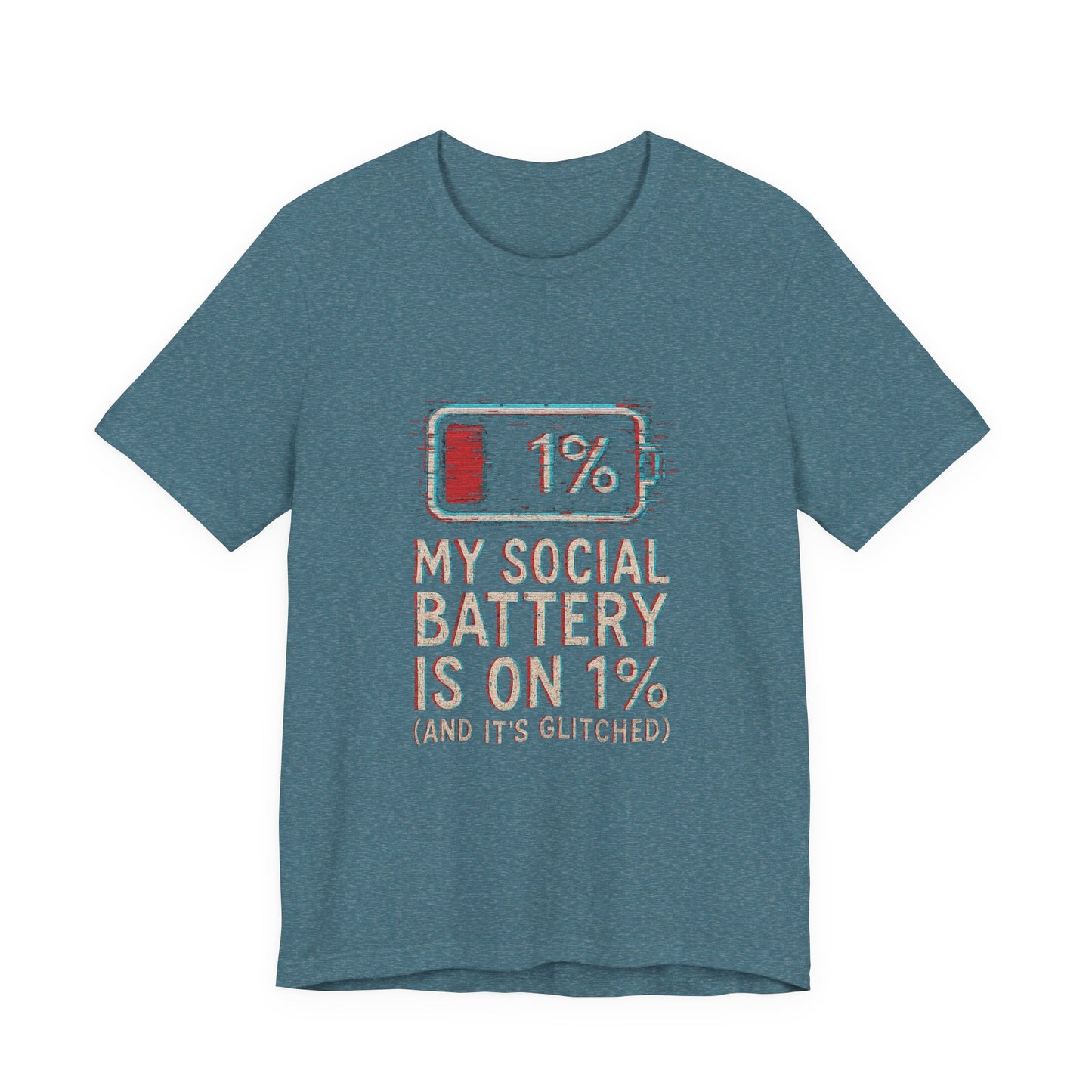 Glitched Social Battery Sleeve Tee , Unisex - Funny Graphic T-Shirt for Gamers, Gifting, Humor, Relaxation, Everyday Wear