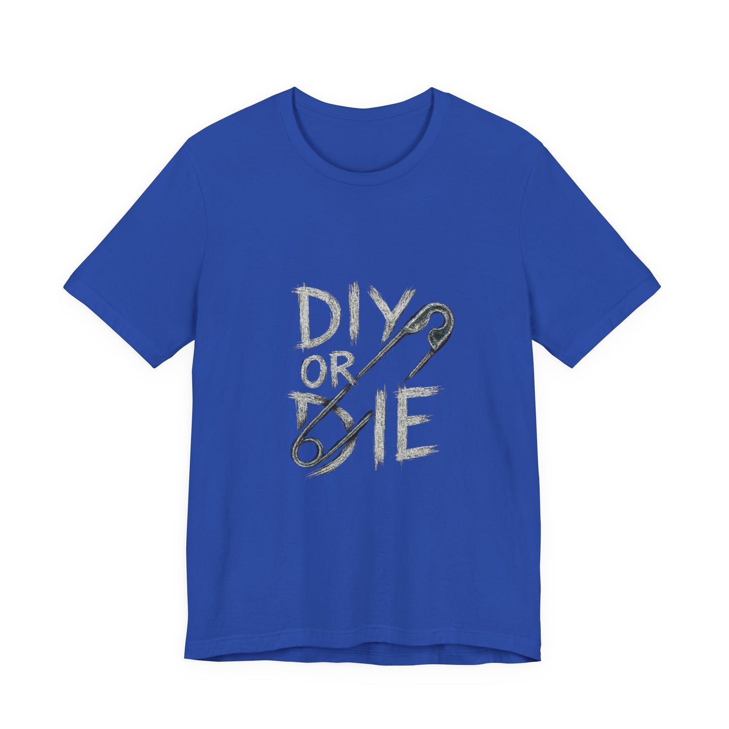 Punk Tee with Hand-Drawn Text and Glitched Safety Pin