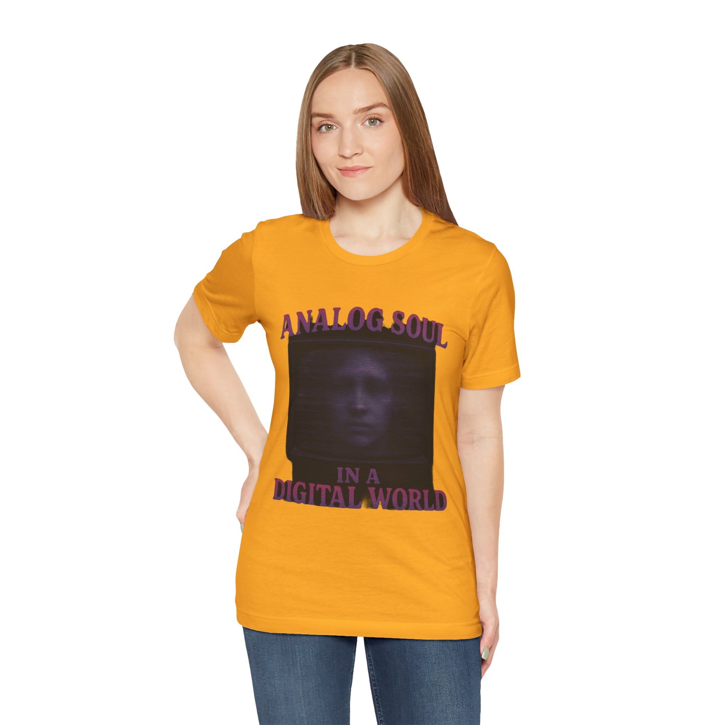 Analog Soul in a Digital World Unisex Jersey Tee, Vintage Graphic T-Shirt, Retro Aesthetic Shirt, Casual Wear, Gift for Tech Lovers, Unisex Fashion
