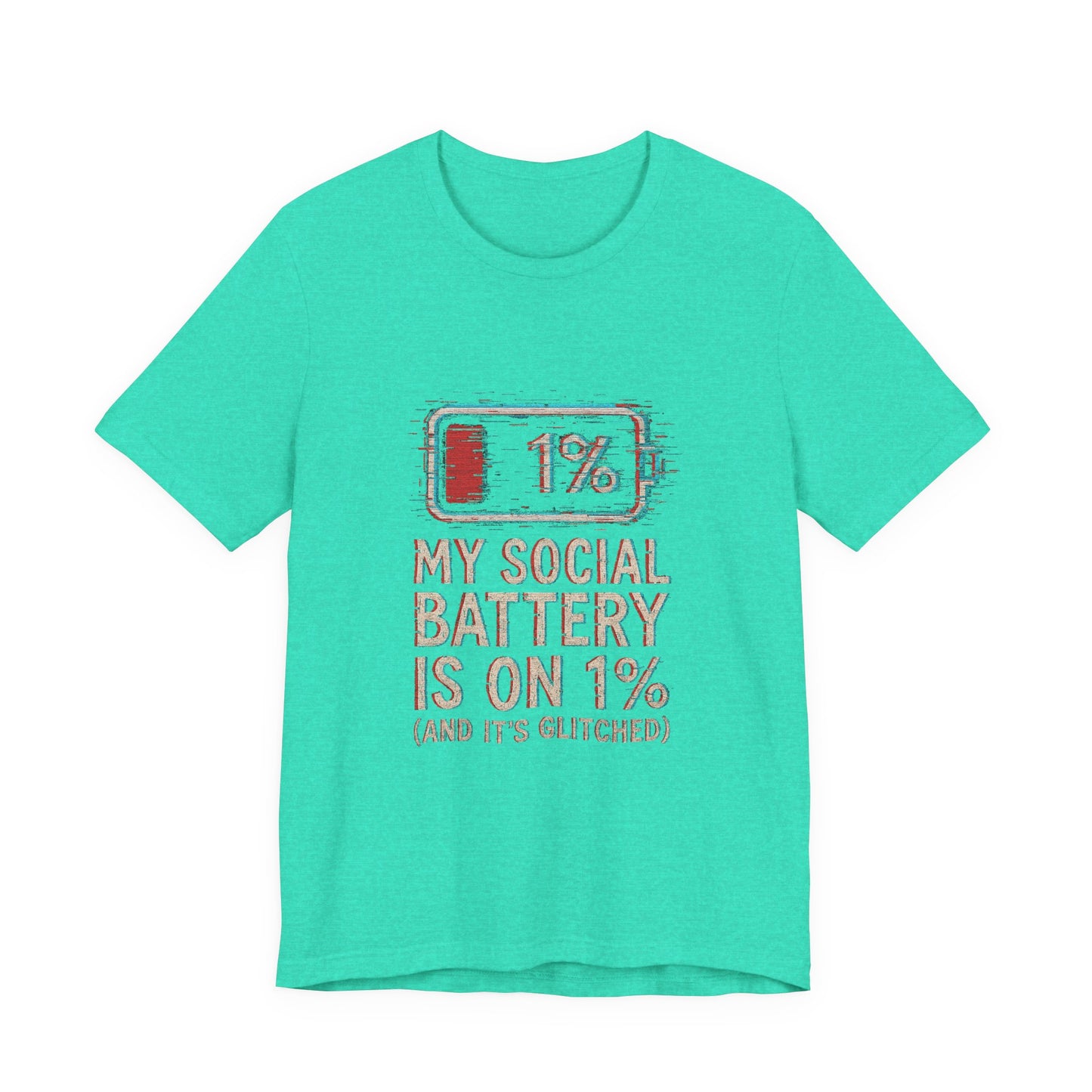 Glitched Social Battery Sleeve Tee , Unisex - Funny Graphic T-Shirt for Gamers, Gifting, Humor, Relaxation, Everyday Wear