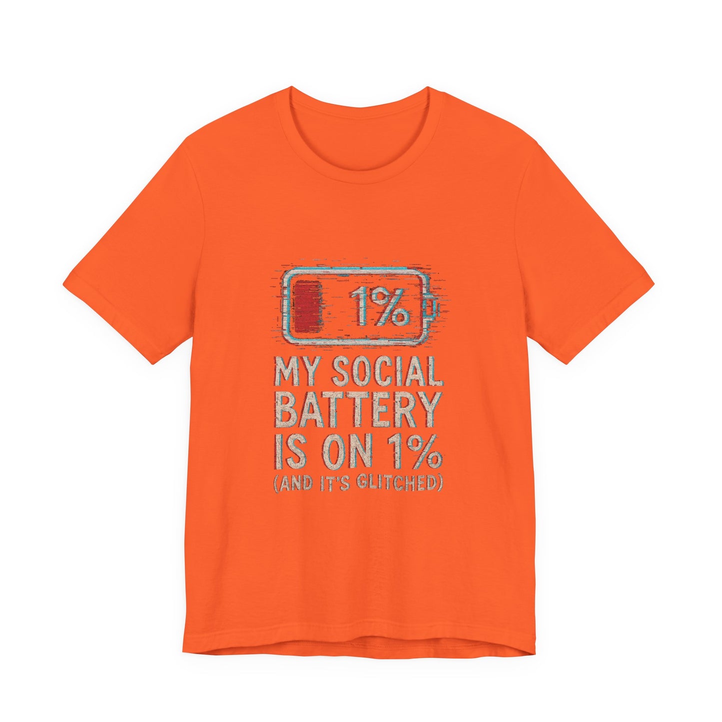 Glitched Social Battery Sleeve Tee , Unisex - Funny Graphic T-Shirt for Gamers, Gifting, Humor, Relaxation, Everyday Wear