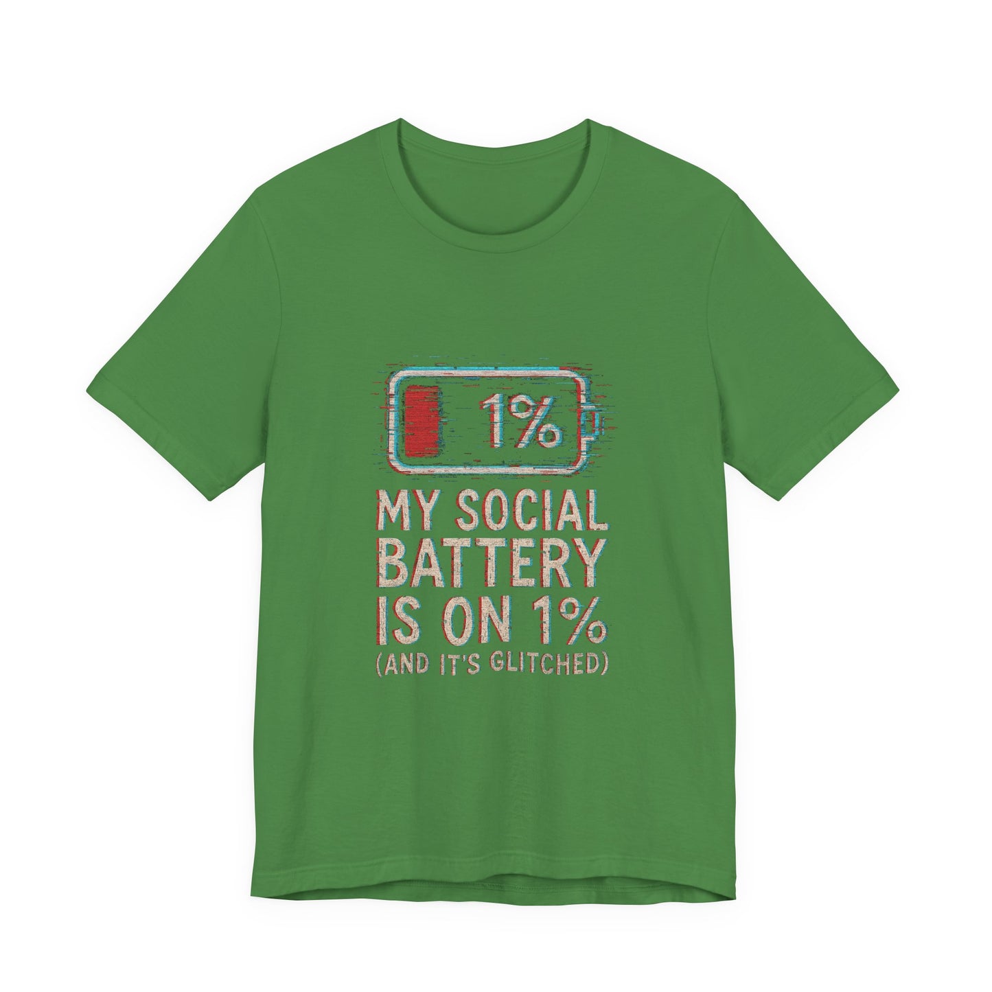 Glitched Social Battery Sleeve Tee , Unisex - Funny Graphic T-Shirt for Gamers, Gifting, Humor, Relaxation, Everyday Wear