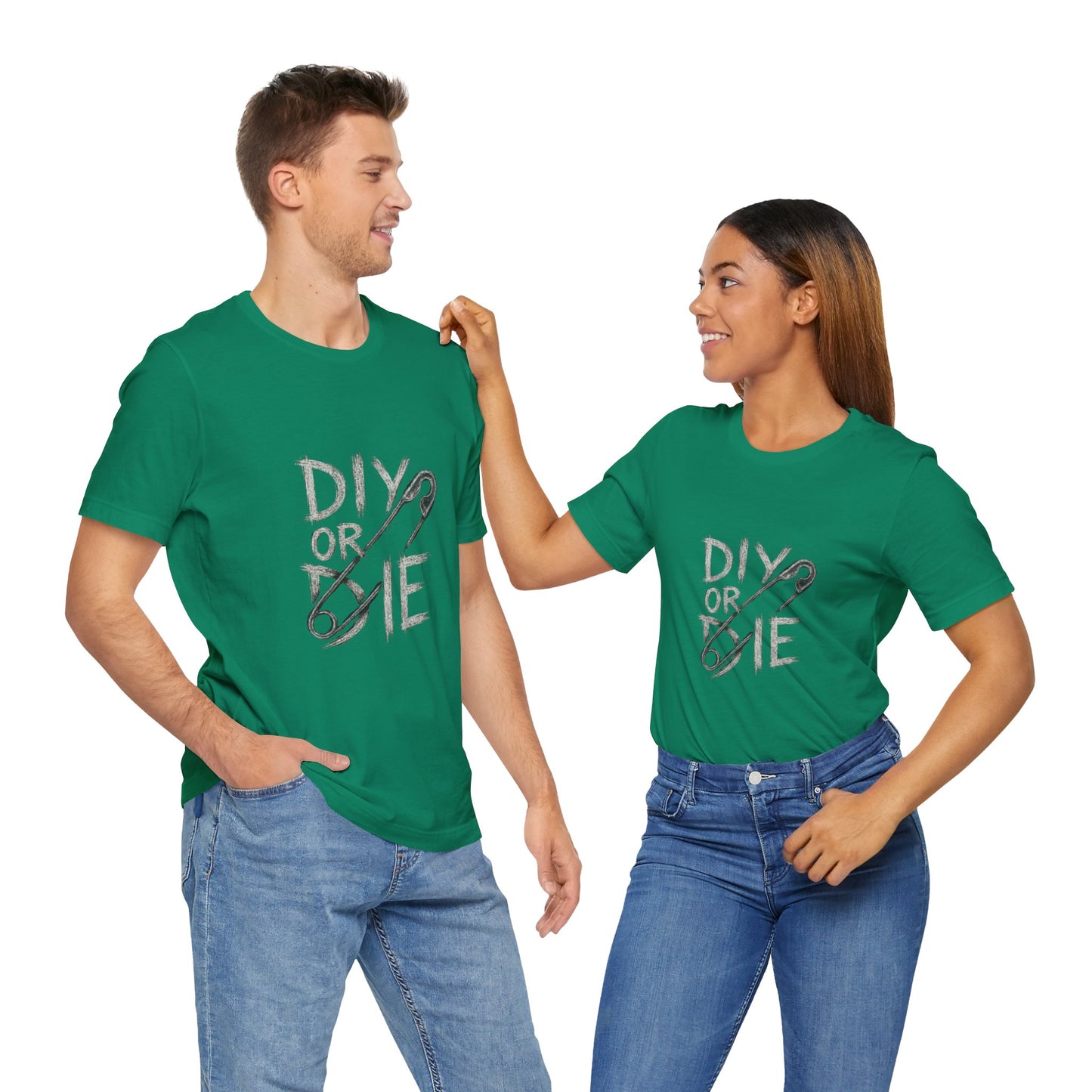 Punk Tee with Hand-Drawn Text and Glitched Safety Pin