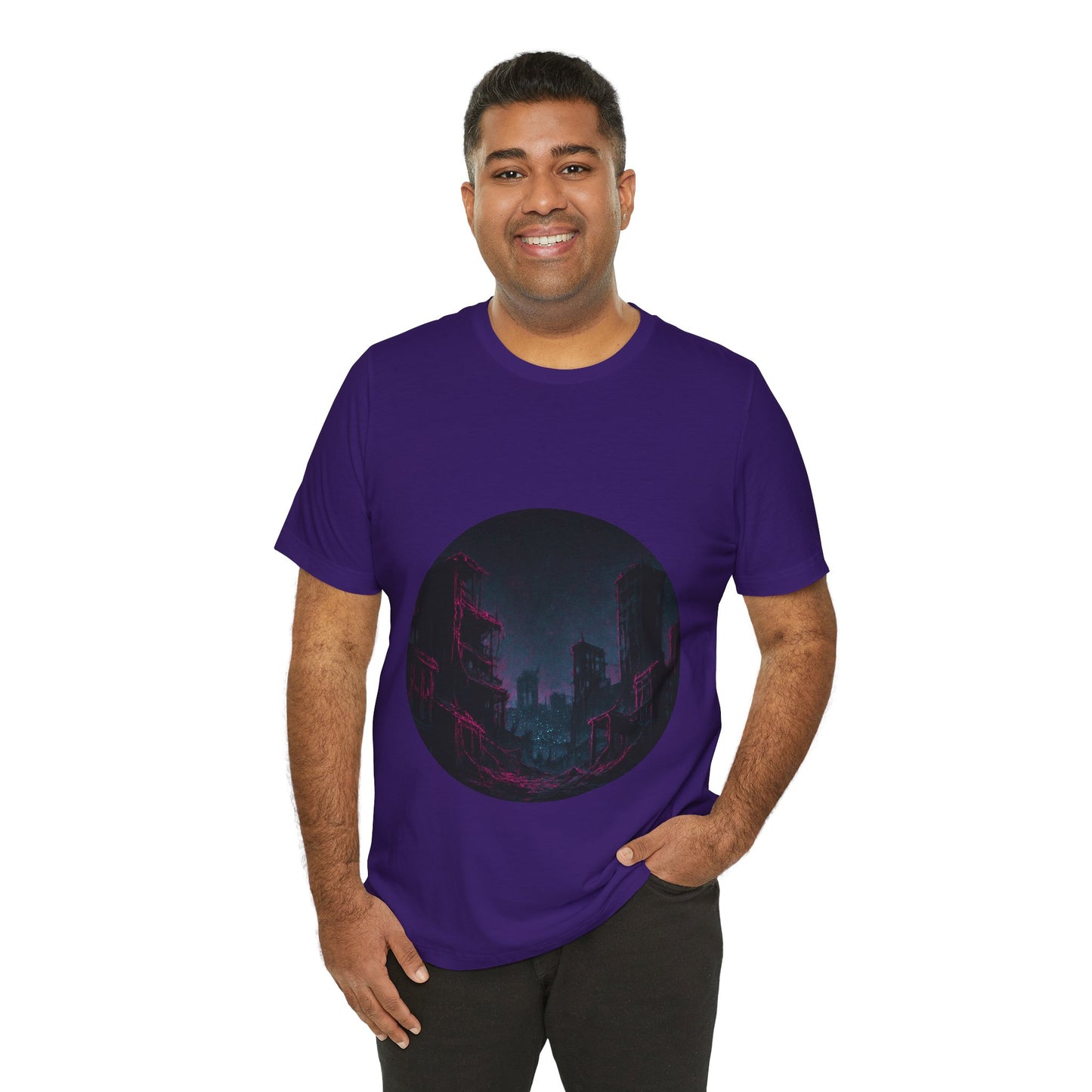 Urban Decay, Neon Dreams Tee - Unisex Short Sleeve Shirt, Modern Graphic Tee, Streetwear, Casual Outfit, Gift for Art Lovers, Cityscape Design