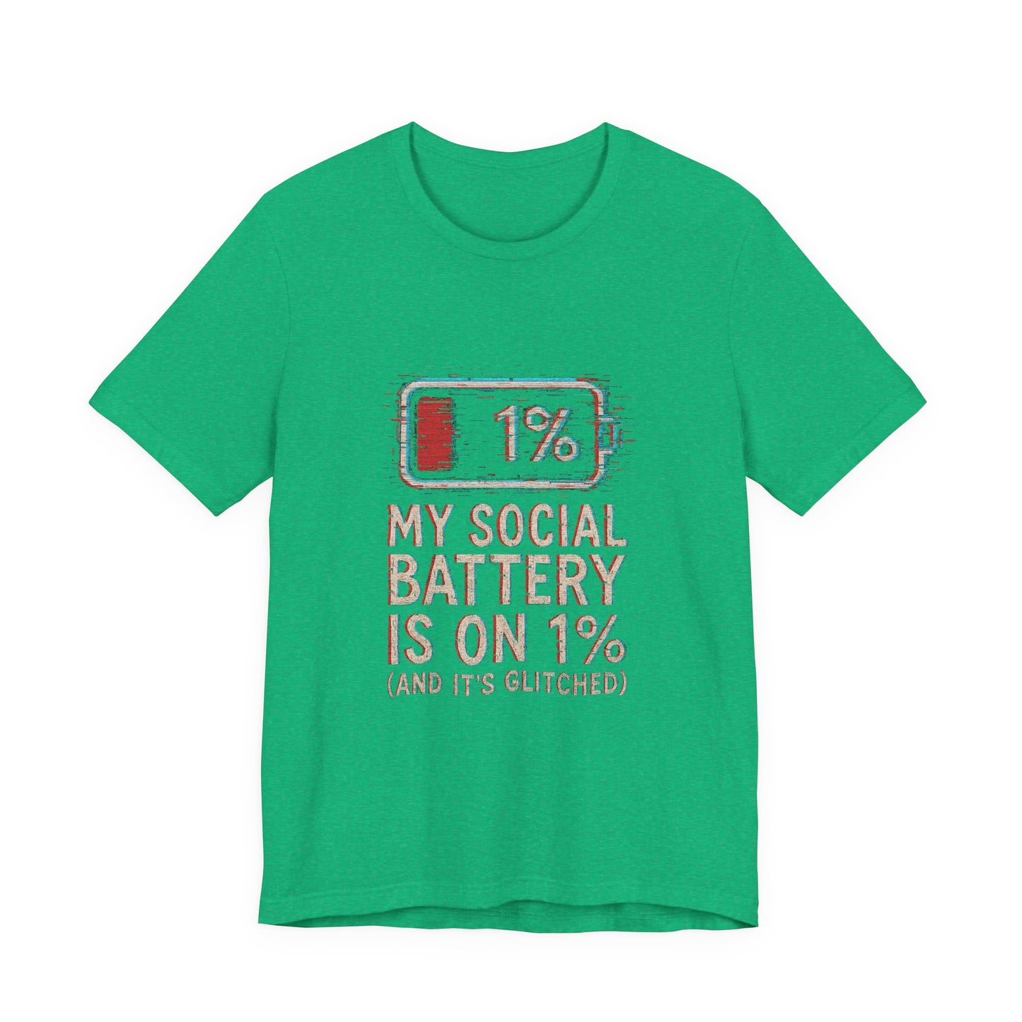 Glitched Social Battery Sleeve Tee , Unisex - Funny Graphic T-Shirt for Gamers, Gifting, Humor, Relaxation, Everyday Wear