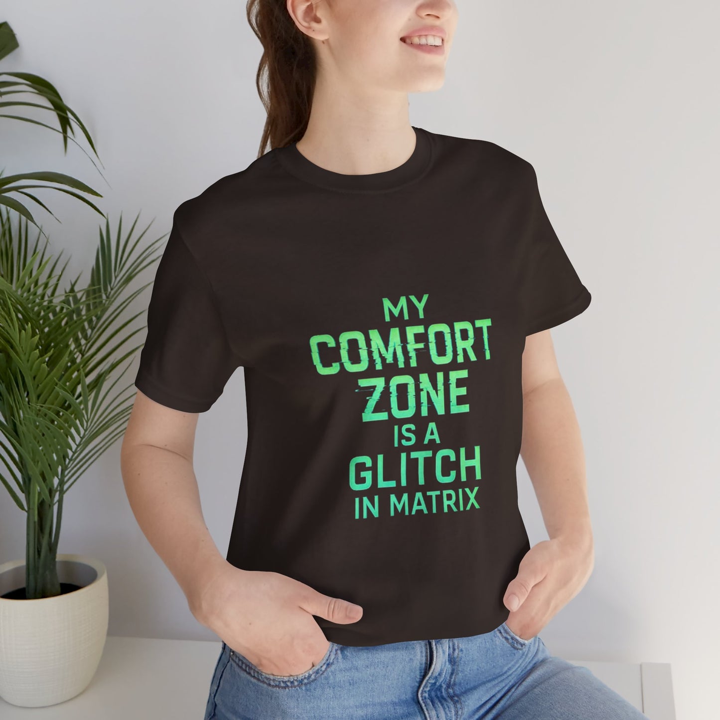 Glitch in the Comfort Matrix Short Sleeve Tee, Unisex Graphic Tee, Motivational Shirt, Casual Wear, Gift for Nerds, Matrix Humor Clothing