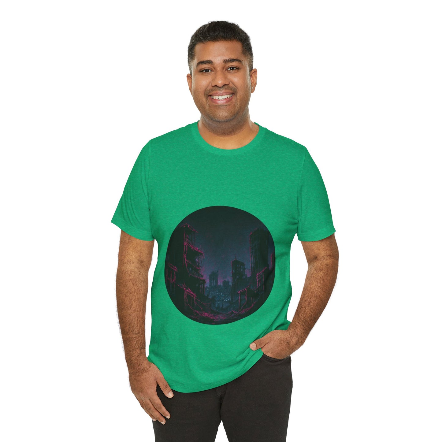 Urban Decay, Neon Dreams Tee - Unisex Short Sleeve Shirt, Modern Graphic Tee, Streetwear, Casual Outfit, Gift for Art Lovers, Cityscape Design