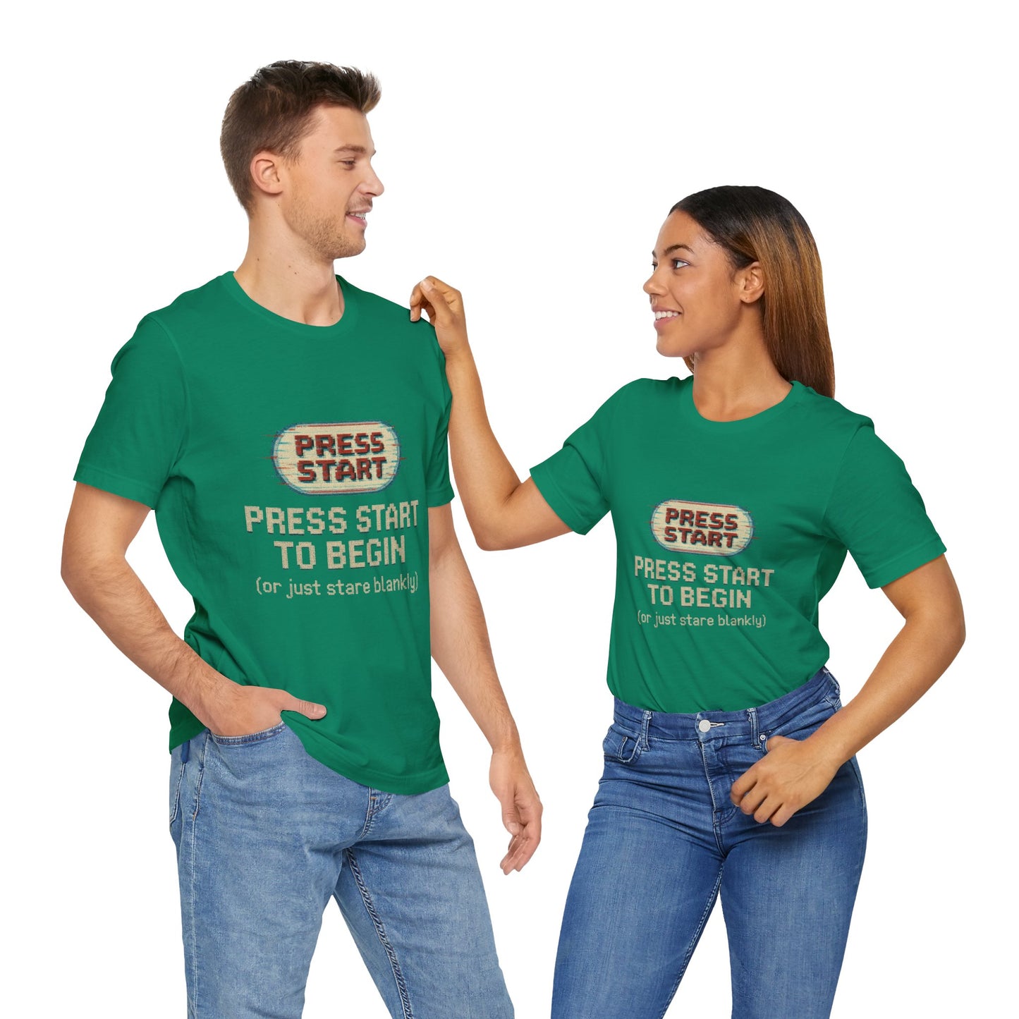 Press Start (or Stare) Unisex Tee, Gamer Shirt, Video Game Gift, Retro Gaming Top, Casual Wear, Fun Graphic T-Shirt