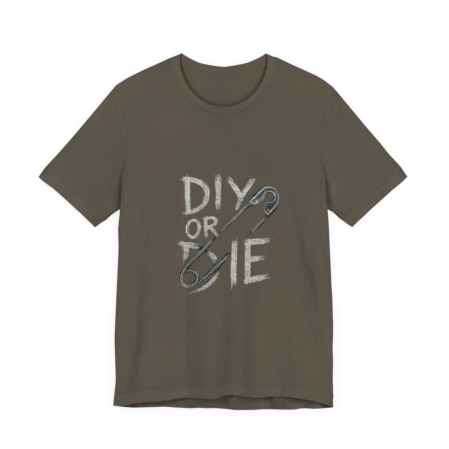 Punk Tee with Hand-Drawn Text and Glitched Safety Pin