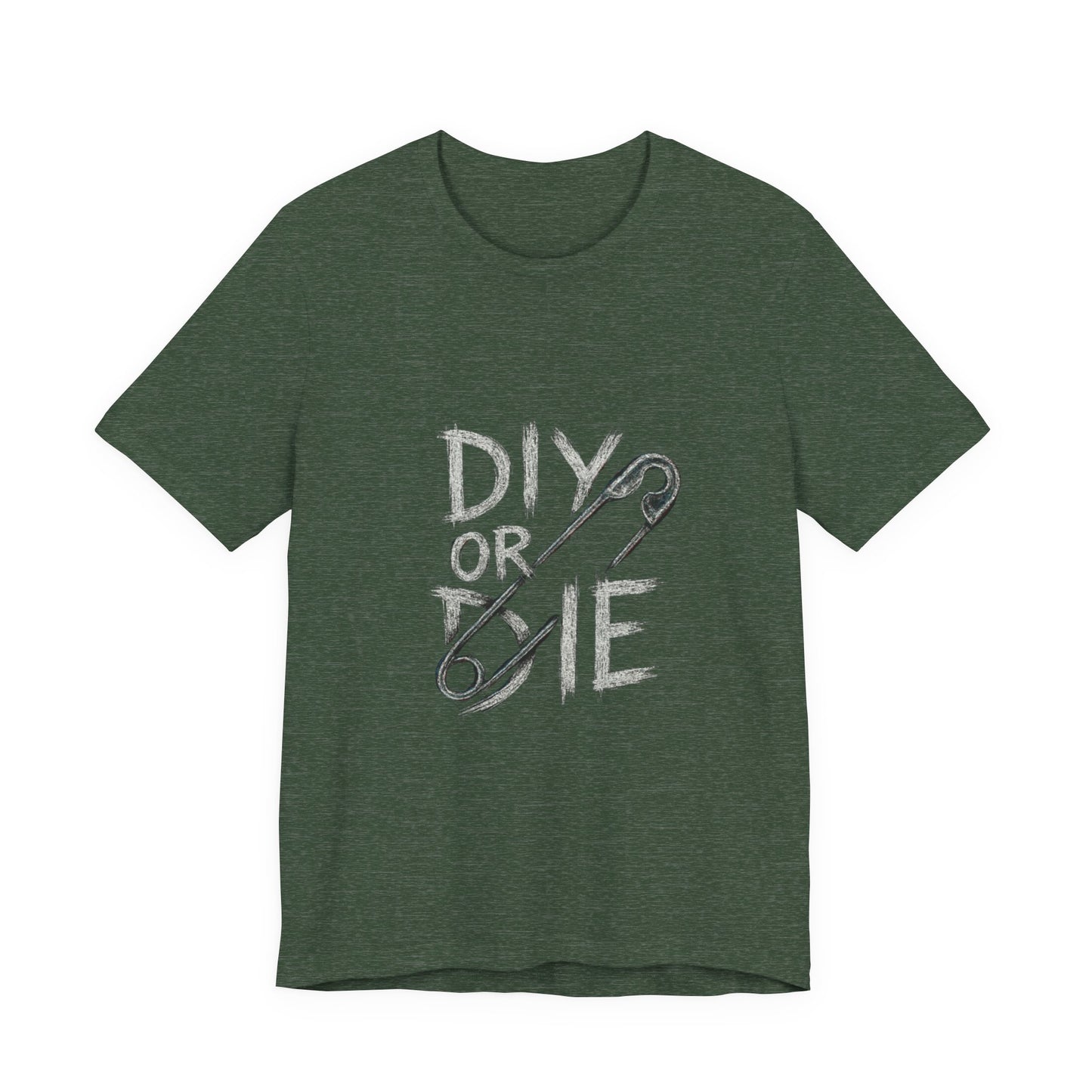 Punk Tee with Hand-Drawn Text and Glitched Safety Pin