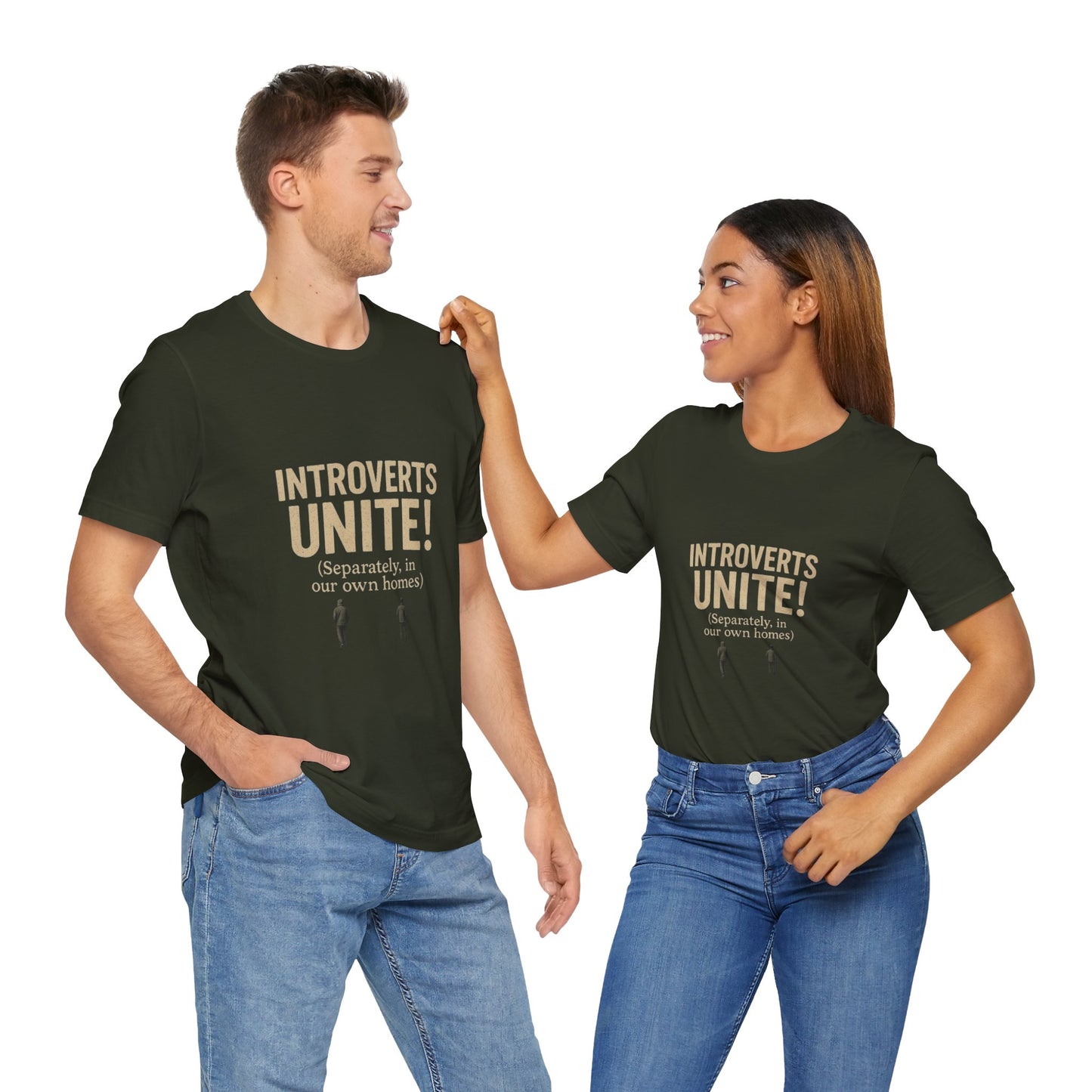 Introvert Unite Tee - Bold Text and Pixelated Figures - Unisex Jersey Short Sleeve