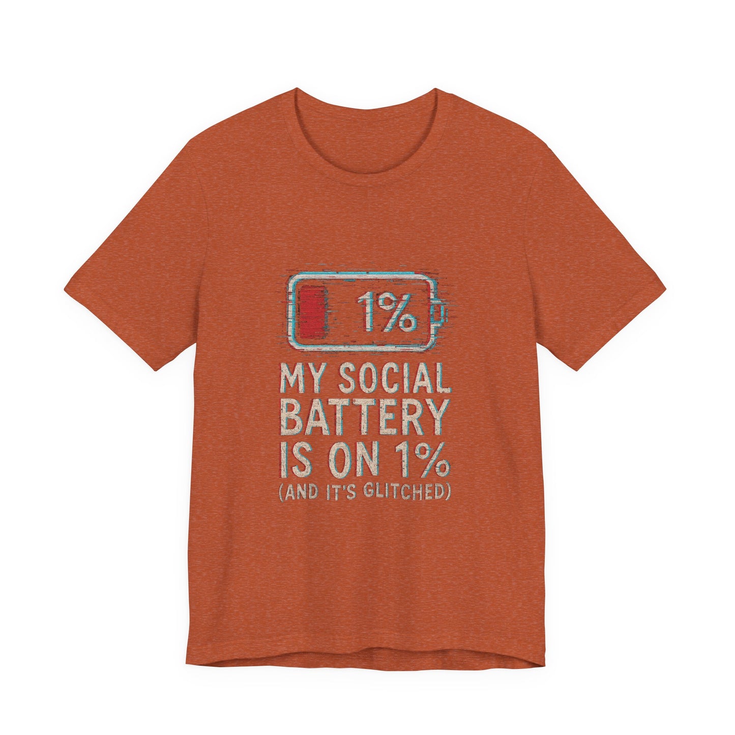 Glitched Social Battery Sleeve Tee , Unisex - Funny Graphic T-Shirt for Gamers, Gifting, Humor, Relaxation, Everyday Wear