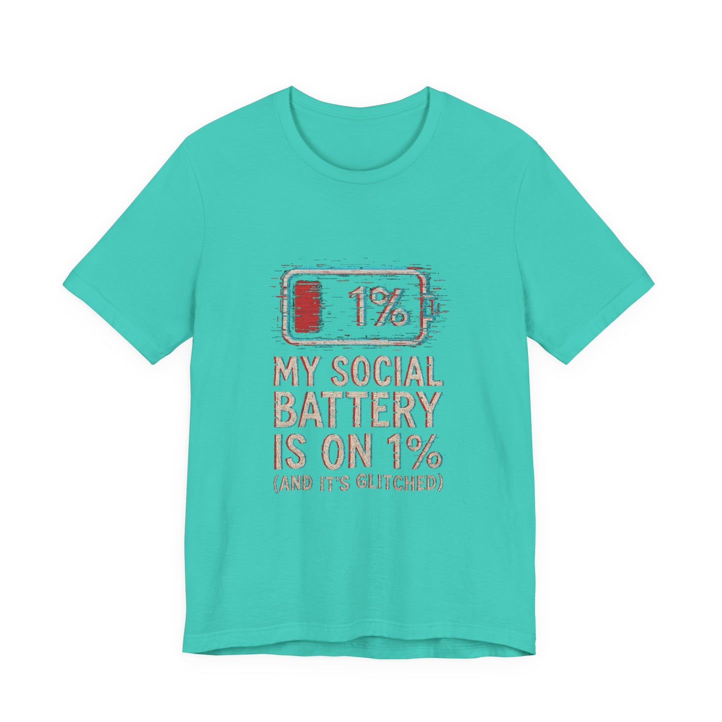 Glitched Social Battery Sleeve Tee , Unisex - Funny Graphic T-Shirt for Gamers, Gifting, Humor, Relaxation, Everyday Wear