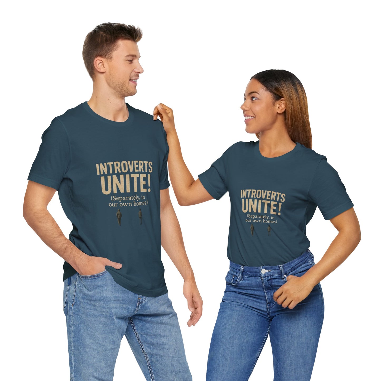 Introvert Unite Tee - Bold Text and Pixelated Figures - Unisex Jersey Short Sleeve