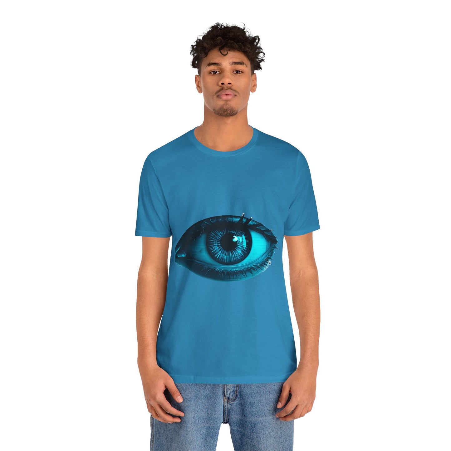 Distorted Cybernetic Gaze Eye-Catching Unisex Tee: Unique Graphic Tee, Perfect for Casual Wear, Eye Design Shirt, Trendy Gift, Statement Fashion