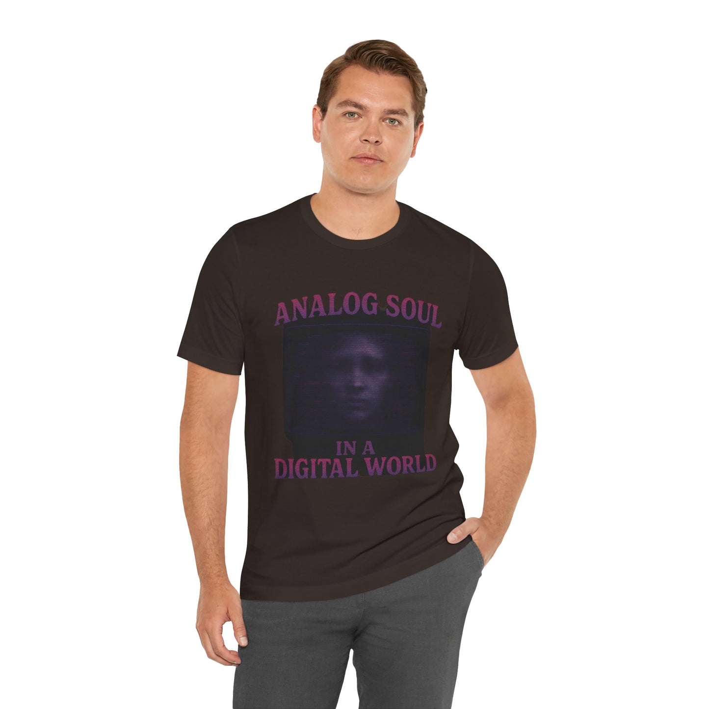 Analog Soul in a Digital World Unisex Jersey Tee, Vintage Graphic T-Shirt, Retro Aesthetic Shirt, Casual Wear, Gift for Tech Lovers, Unisex Fashion